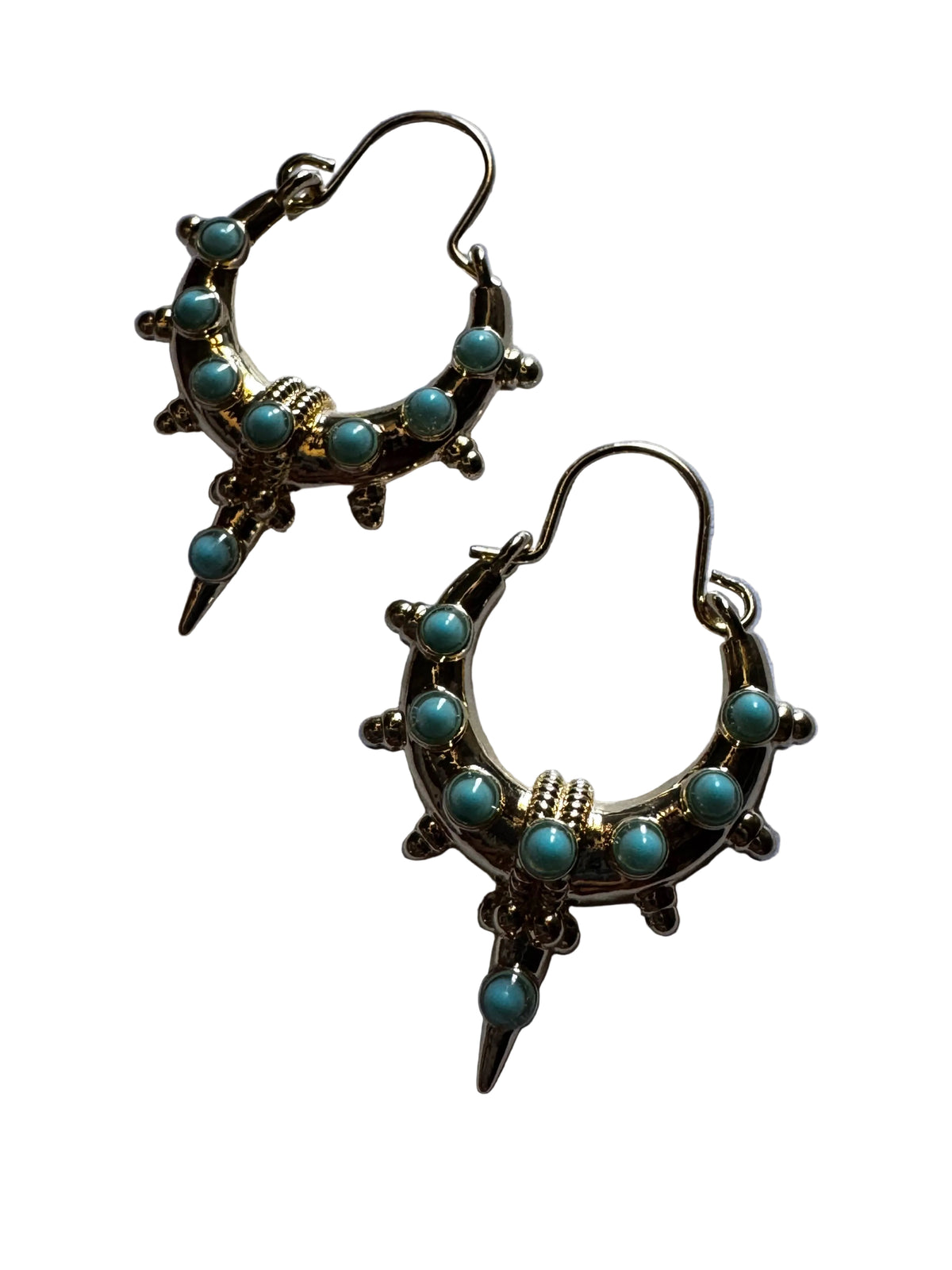 Turquoise Statement Hoop Earrings | Etruscan Gold Plated Vintage