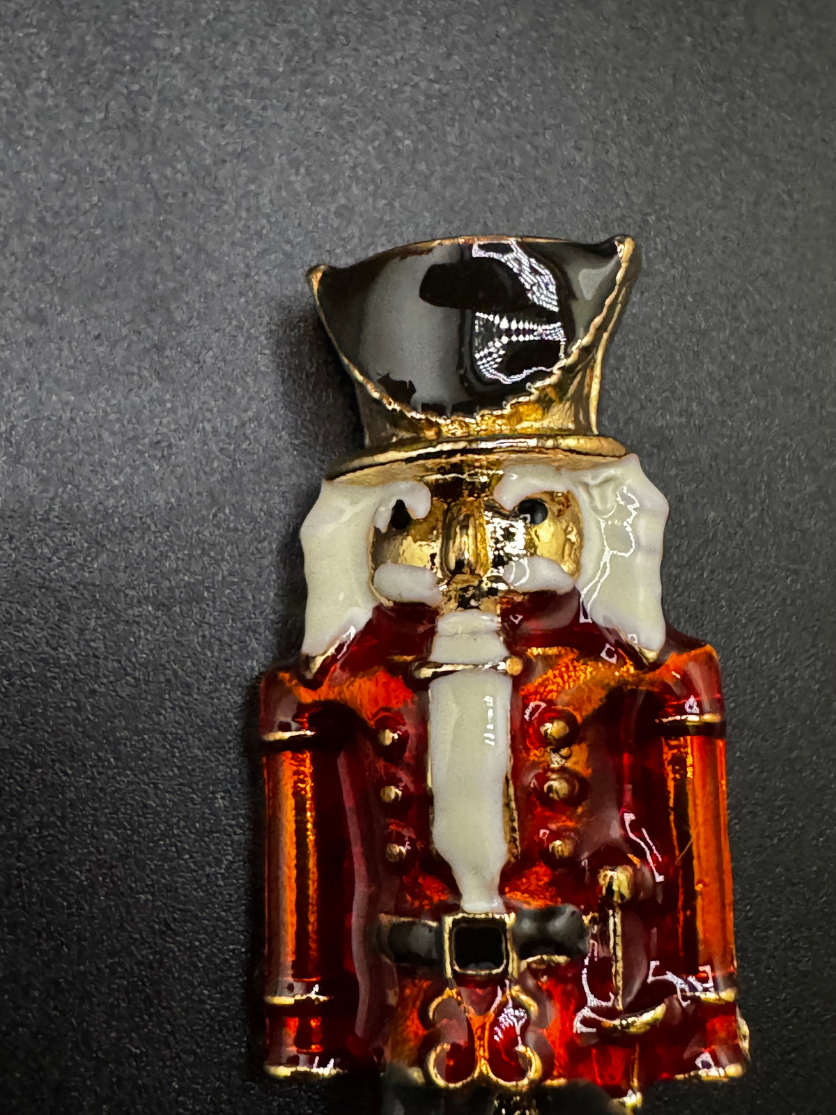 Nutcracker Soldier Brooch, Red Gold Enamel Festive Pin Jewellery