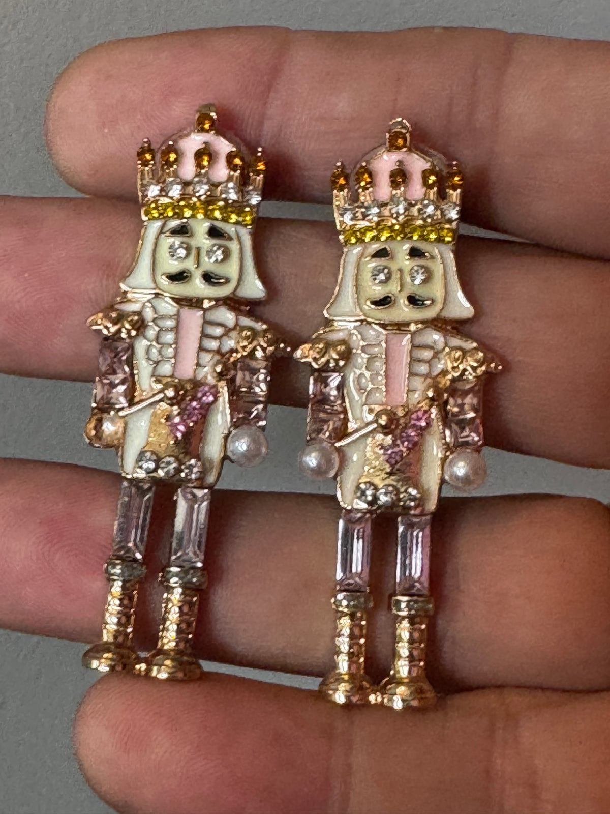 Pink Nutcracker Earrings, Christmas Soldier, Pink Enamel Drops