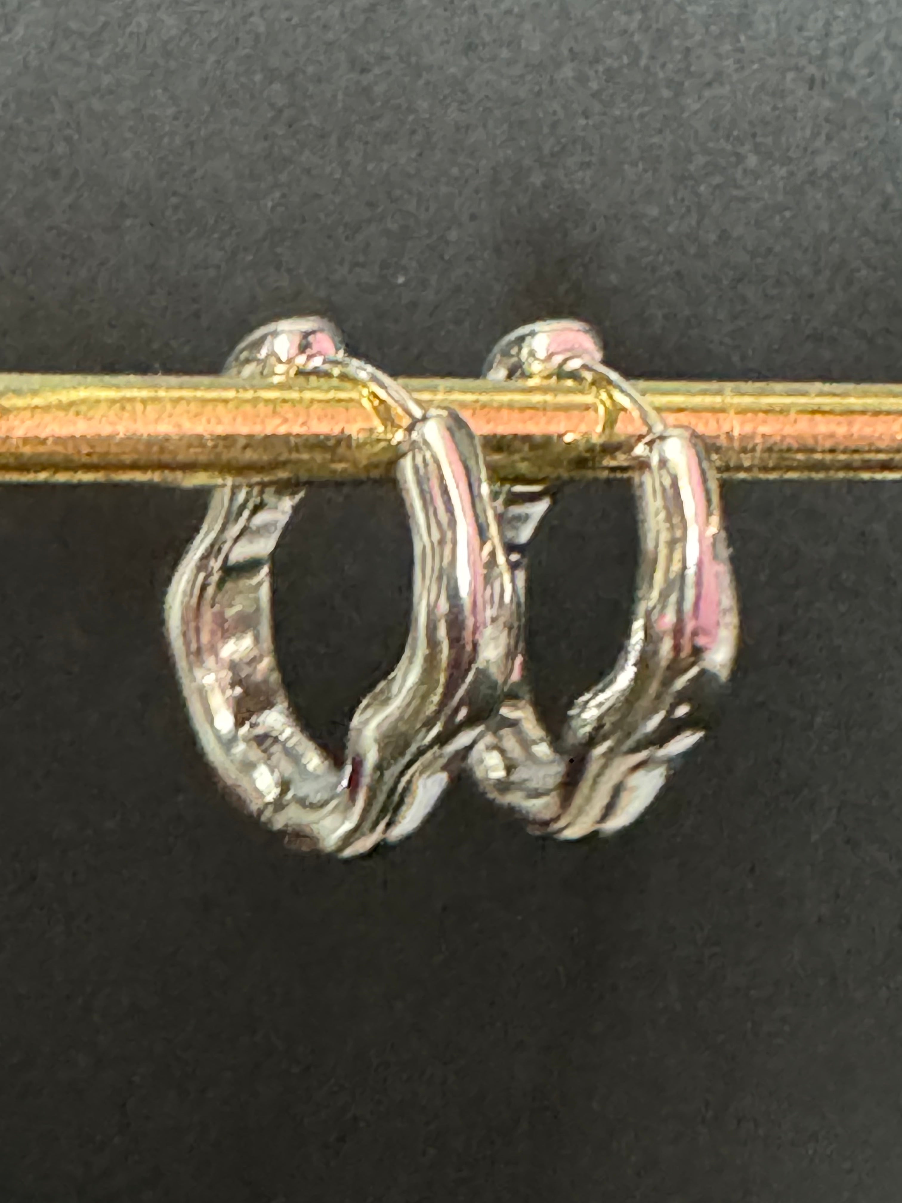 Silver Modernist abstract metal snap on hinged hoop earrings