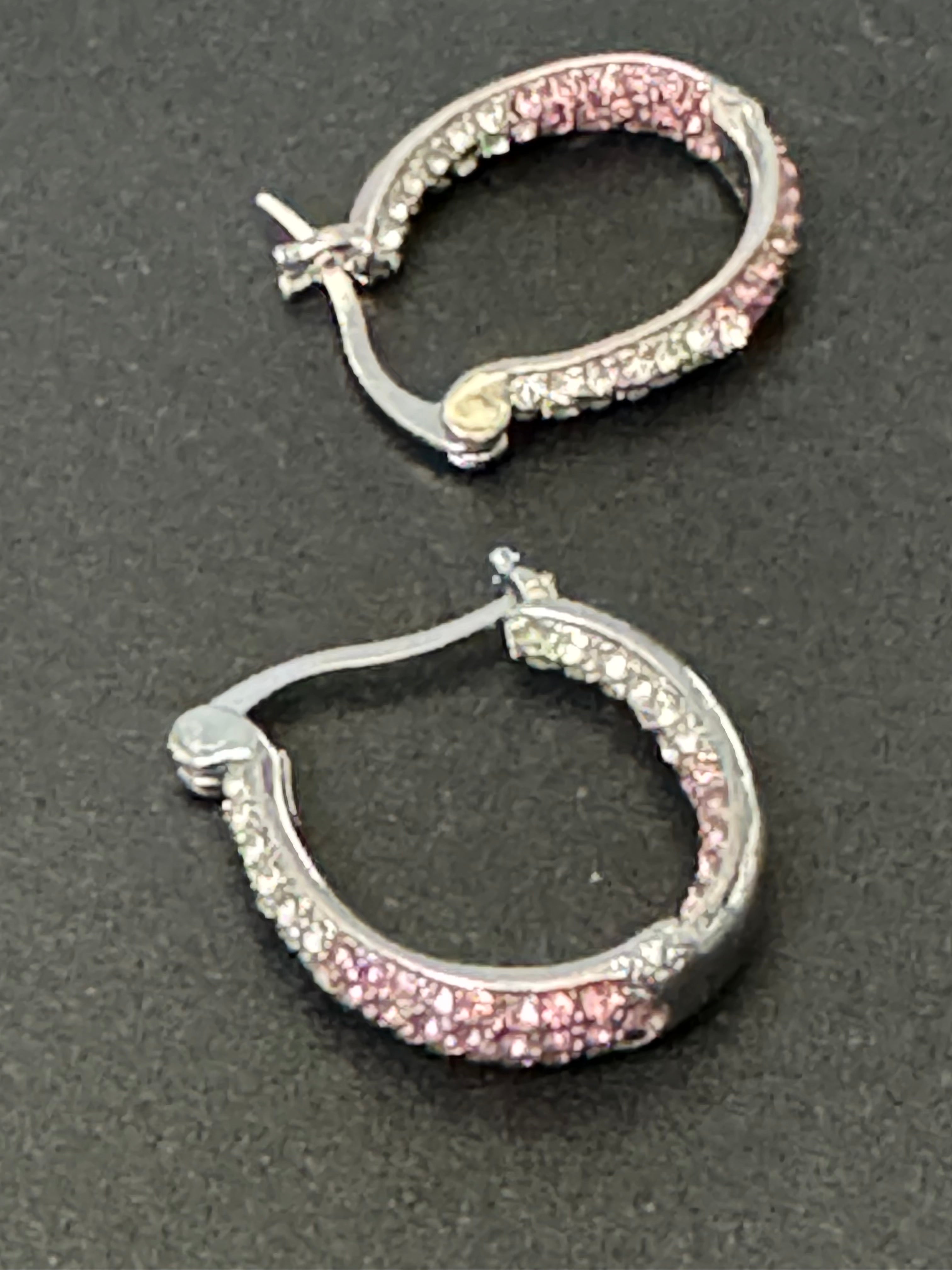 Pink & clear diamanté Crystal silver tone small oval hoop earrings