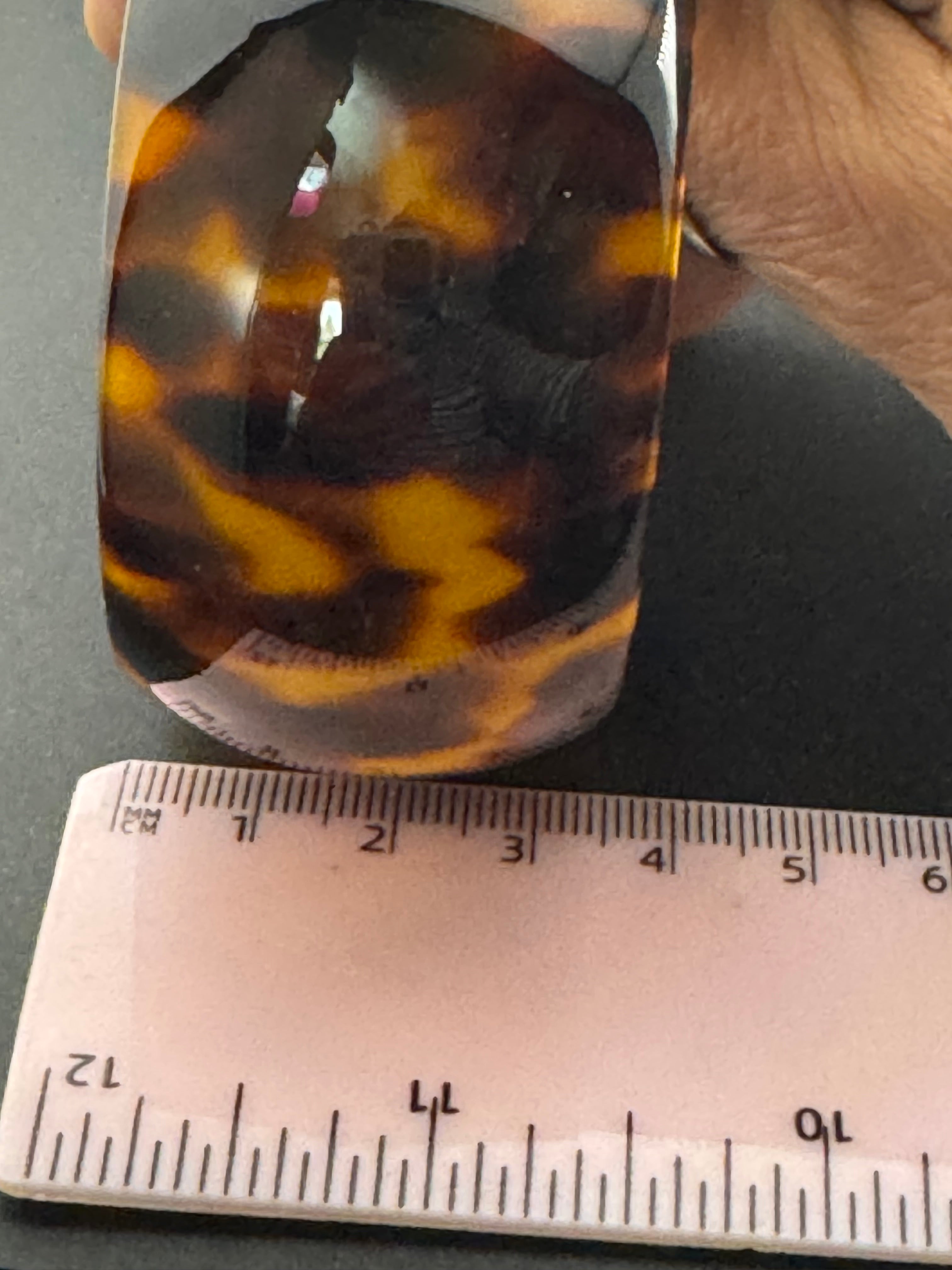 Wide acrylic brown faux tortoiseshell open cuff bangle bracelet