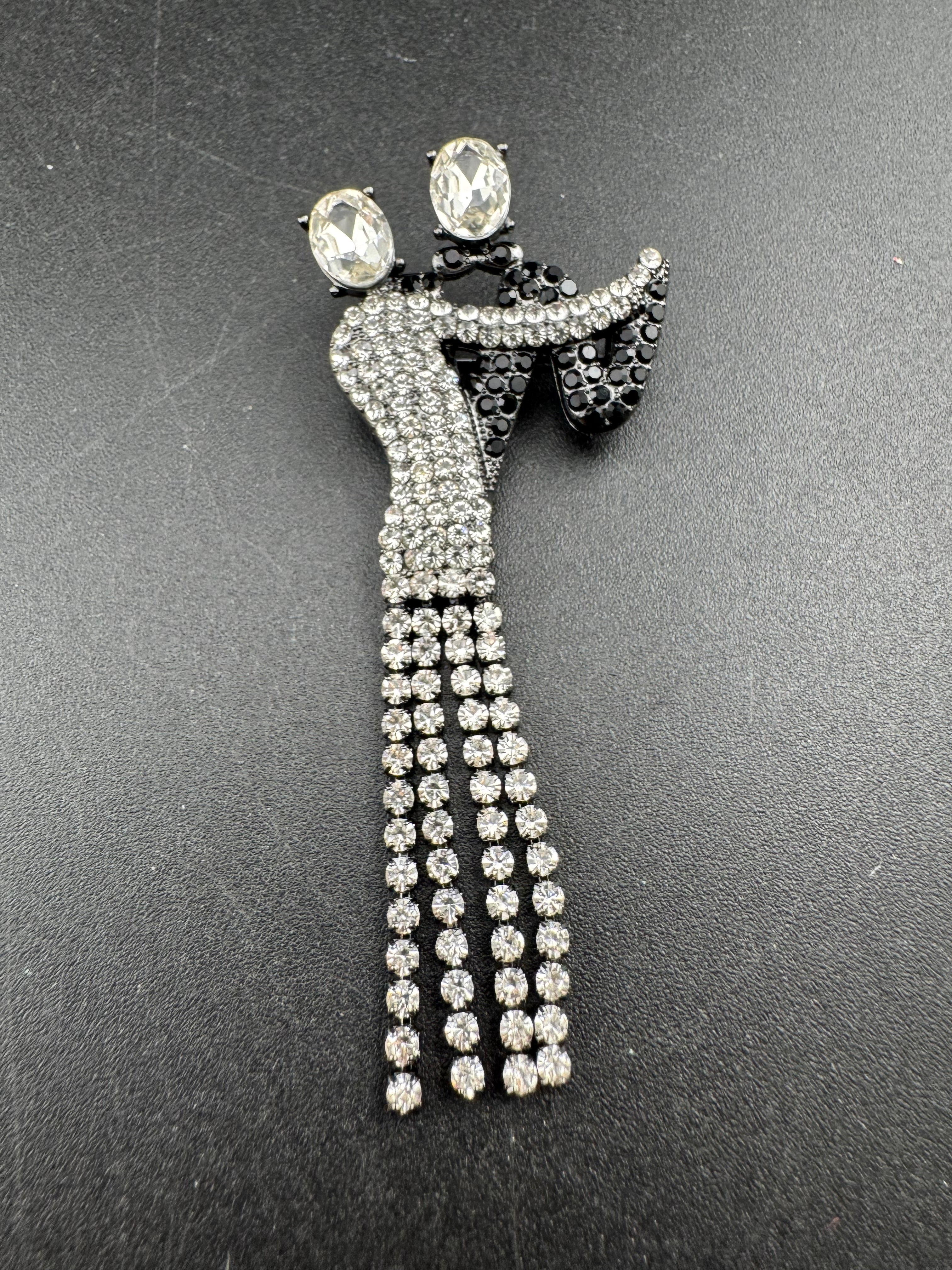 Black and white crystal ballroom dancers brooch