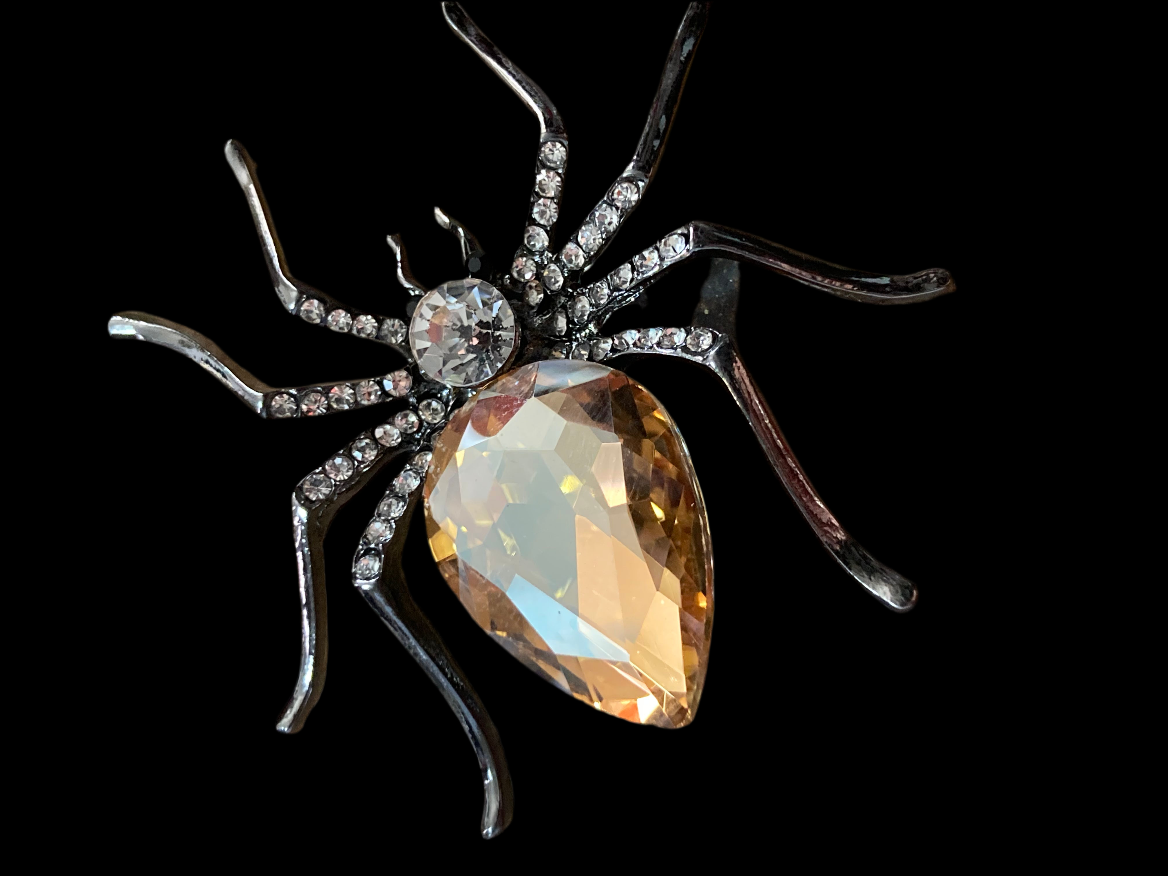 Large spider bug brooch with citrine diamanté