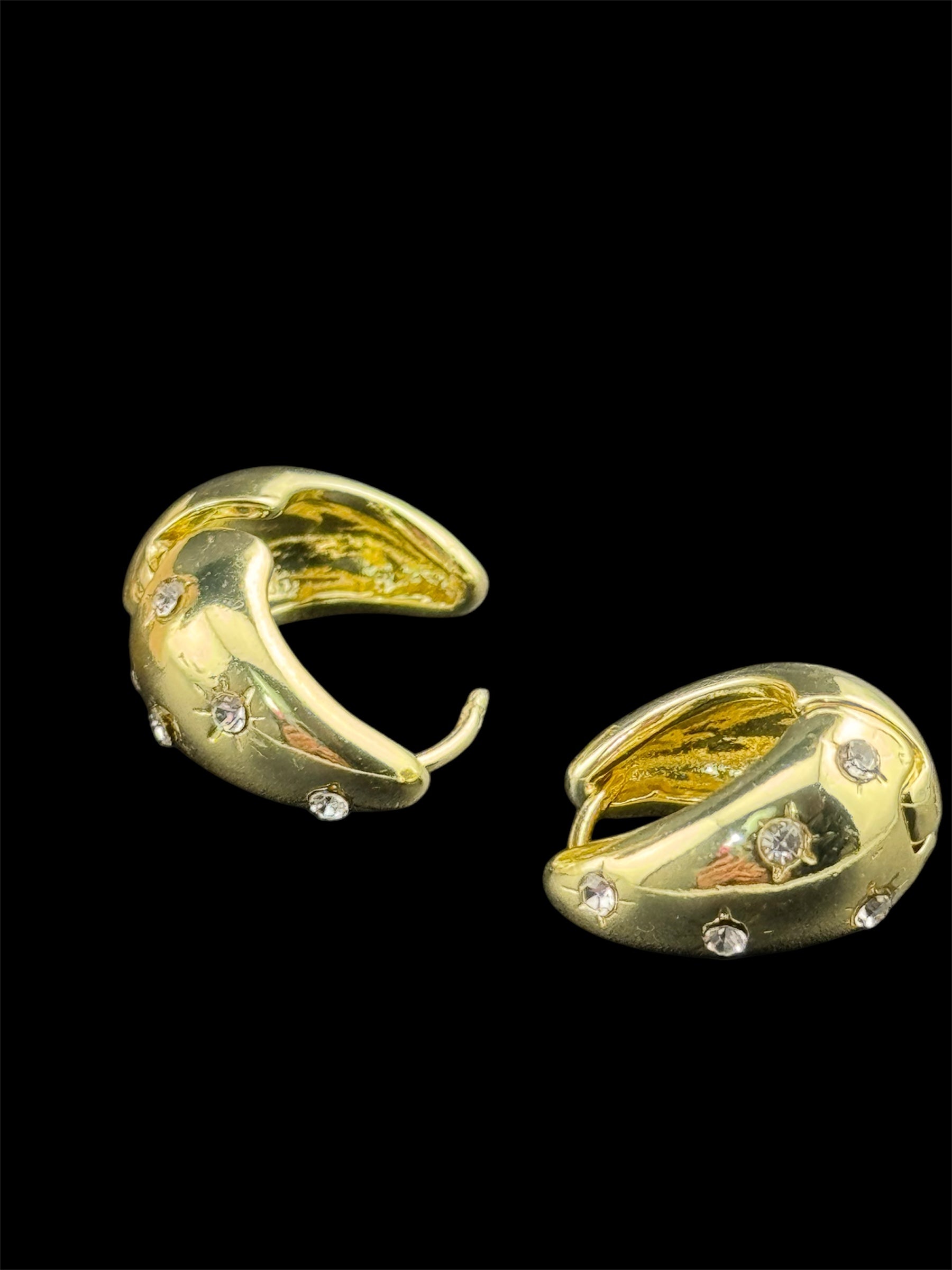 Clear diamante star cut CZ diamanté small wide hoop earrings