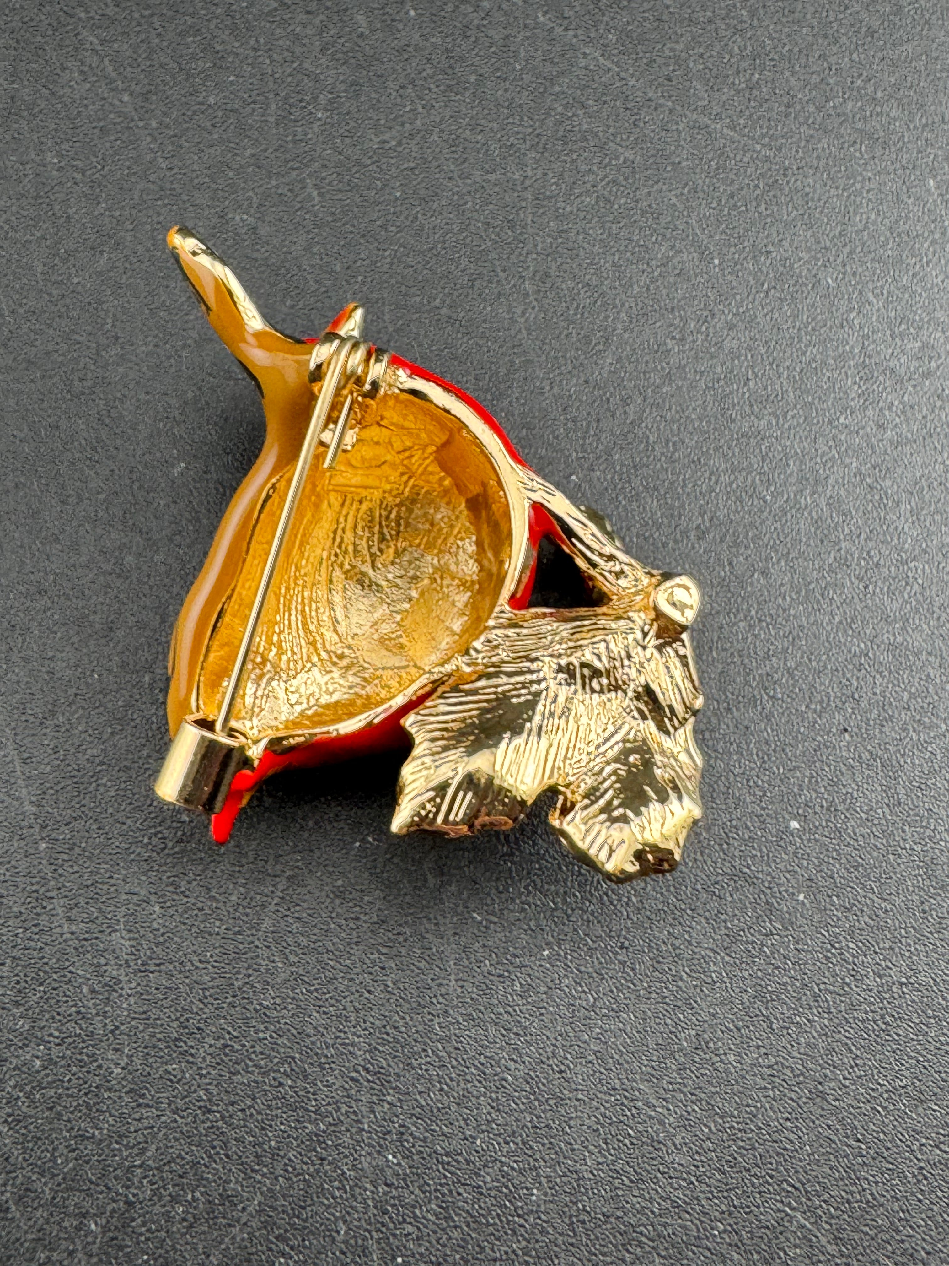 Enamel Christmas Robin bird brooch with holly