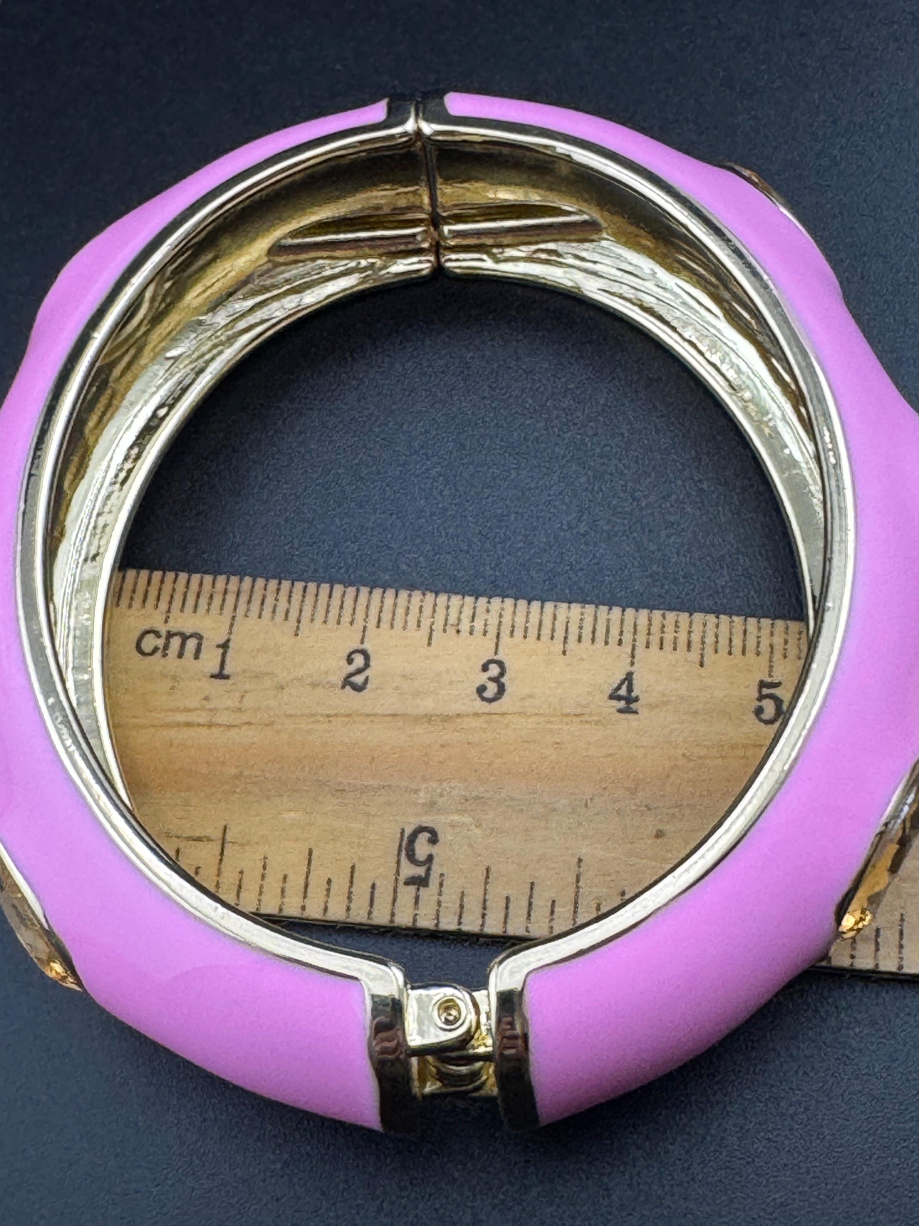 Pink enamel topaz Crystal clamper Bangle