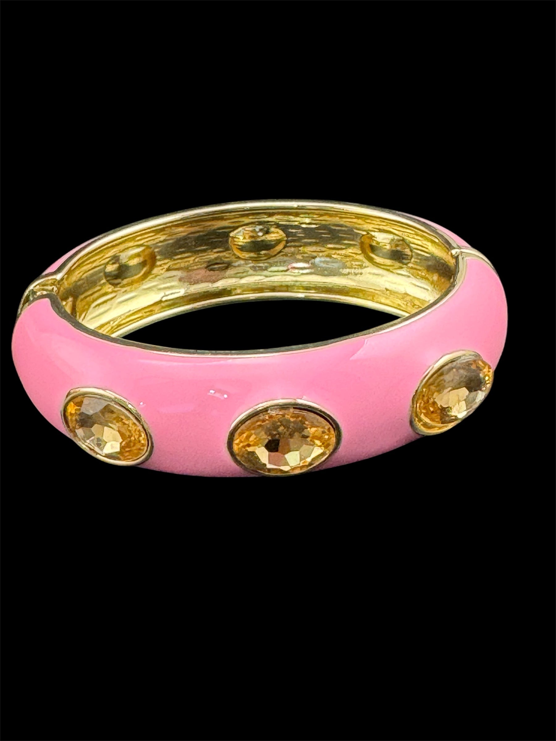 Pink enamel topaz Crystal clamper Bangle