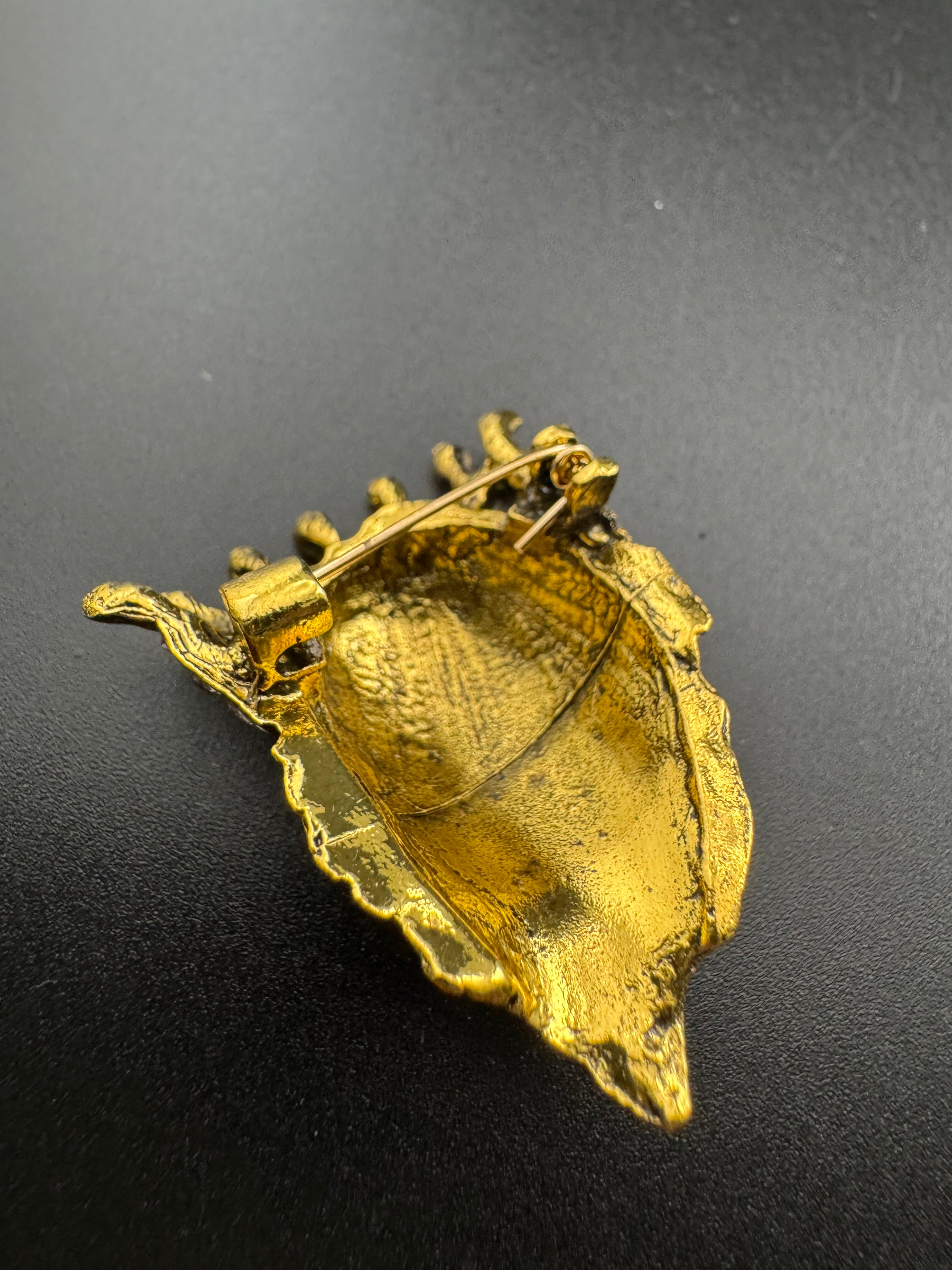 Crystal royal crown gold lion brooch, antique gold tone