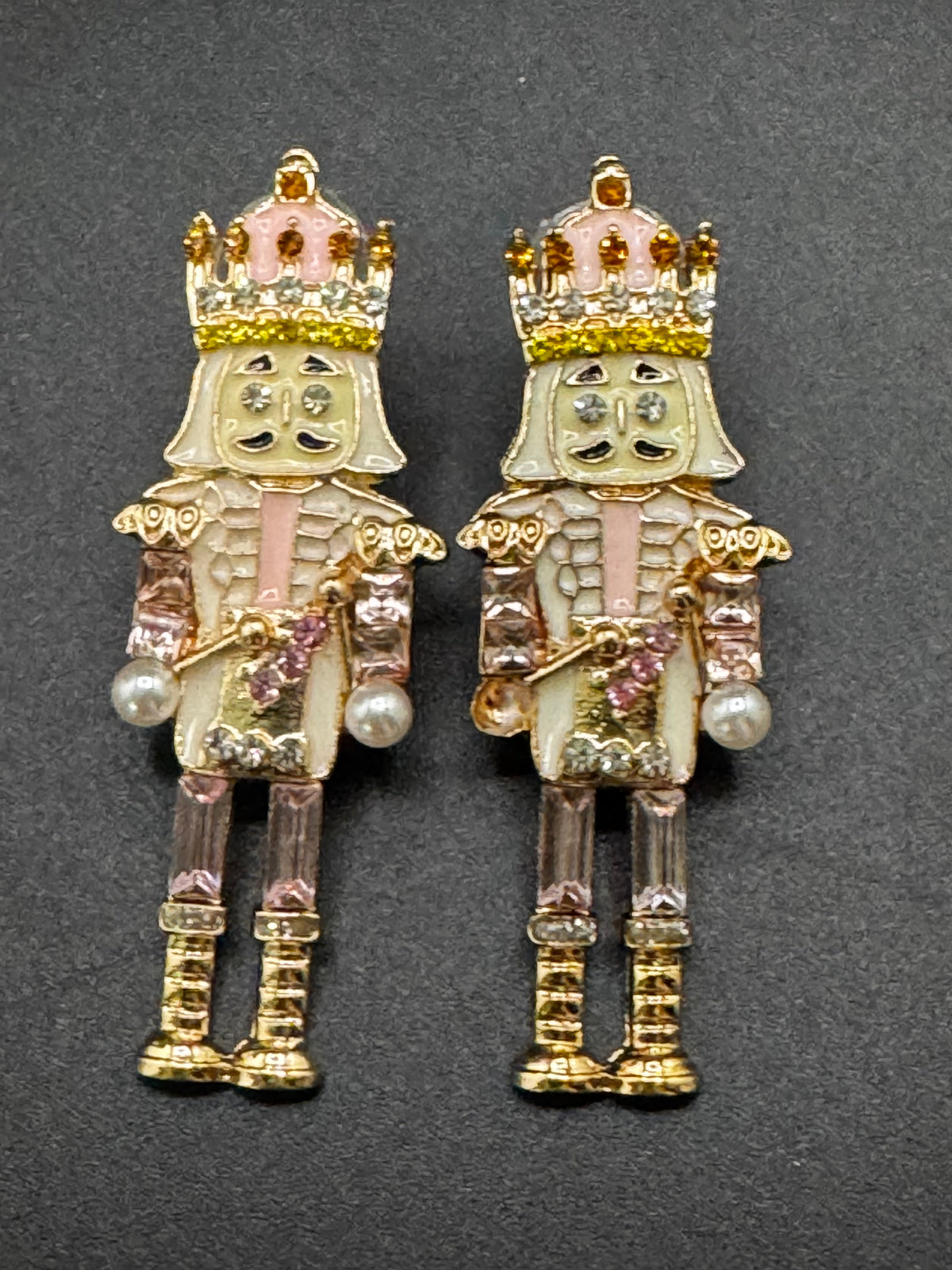 Pink Nutcracker Earrings, Christmas Soldier, Pink Enamel Drops