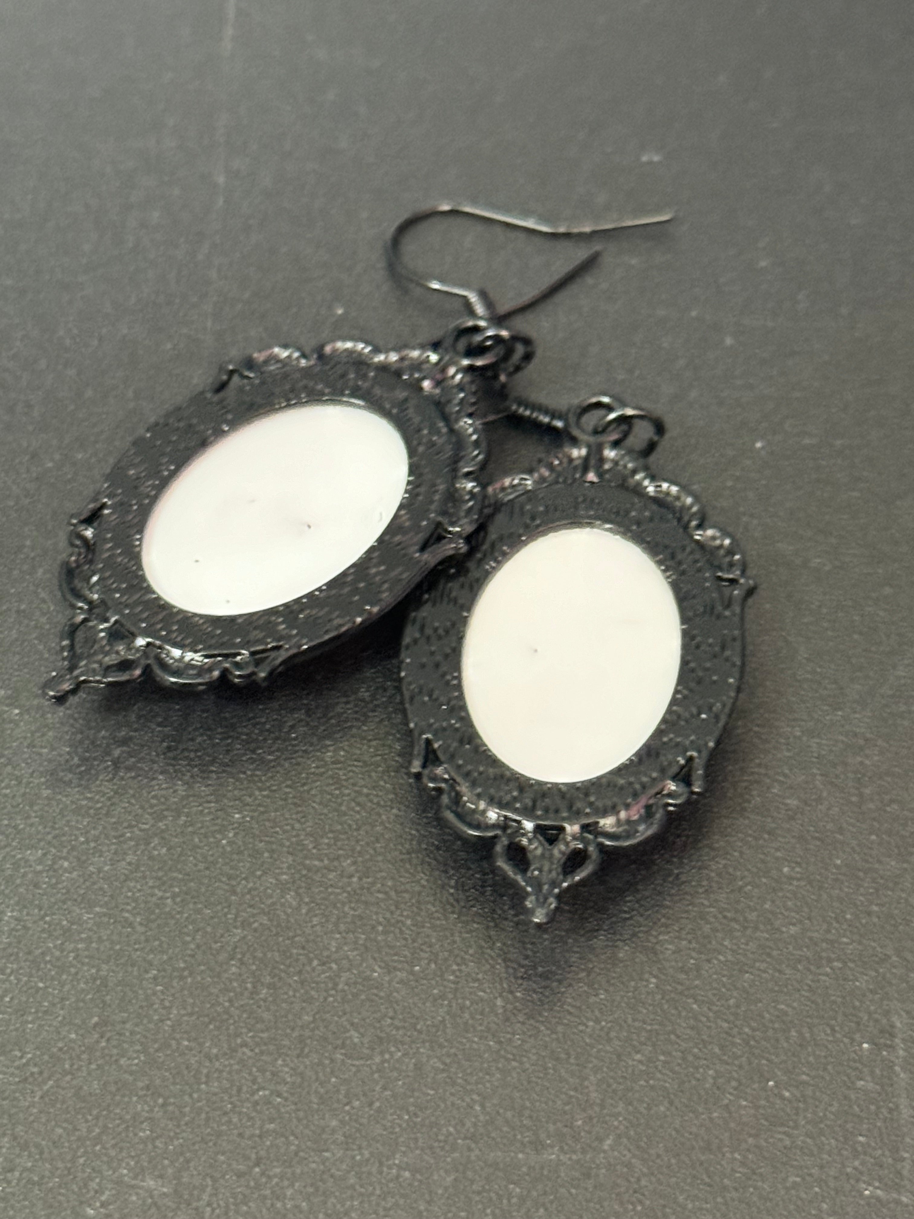 Spooky witches glass cabochon black gothic dangly Halloween earrings pierced