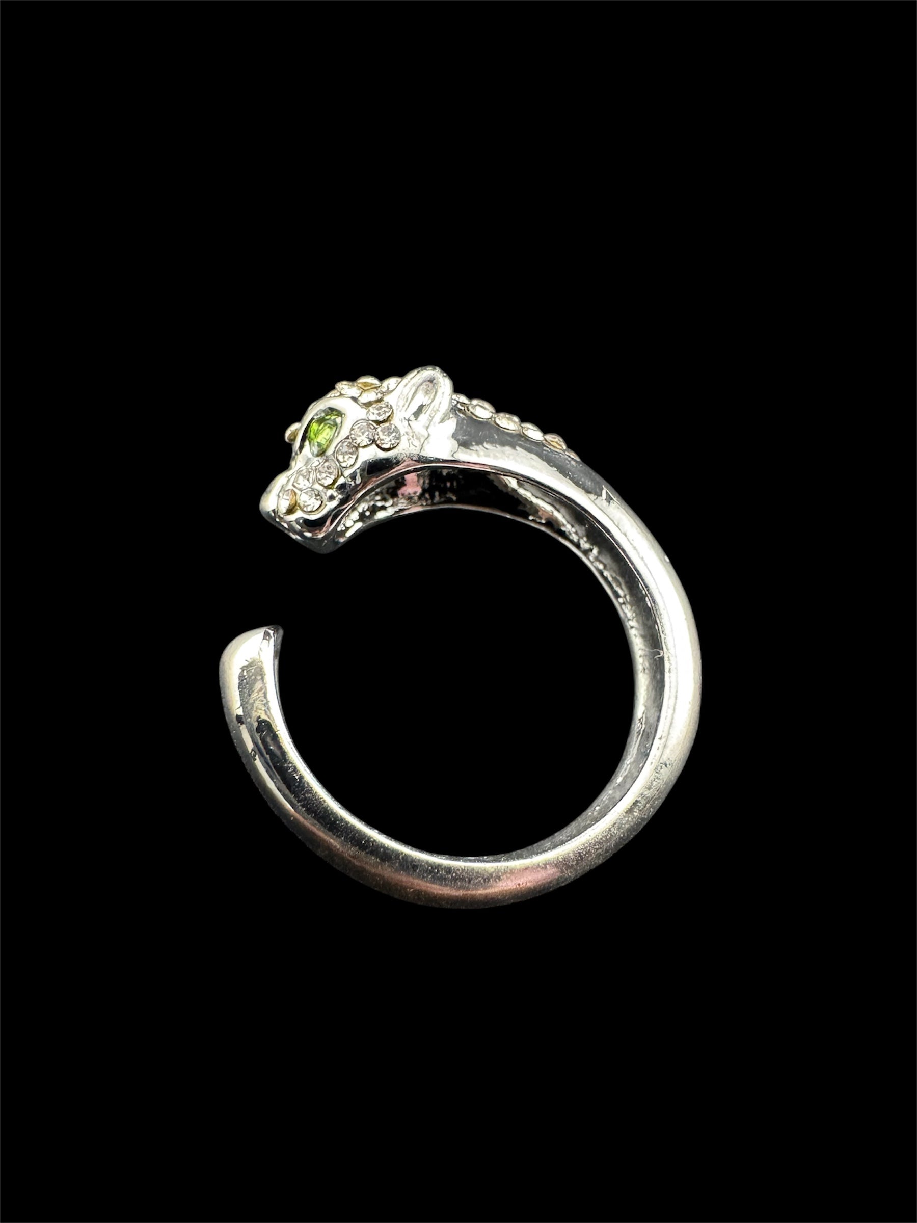 Silver plated big cat leopard adjustable ring