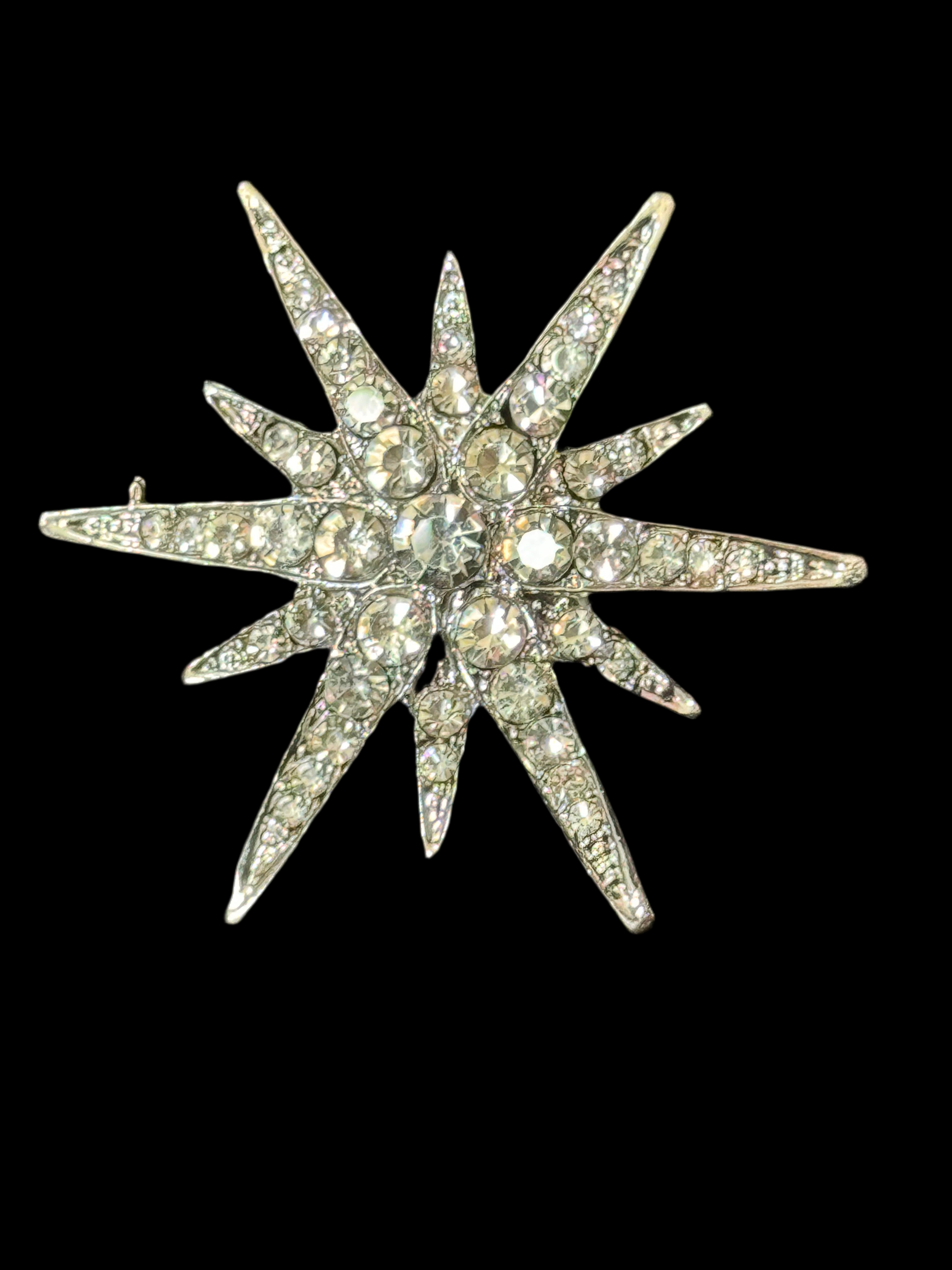Large silver and clear diamanté combination star brooch and pendant