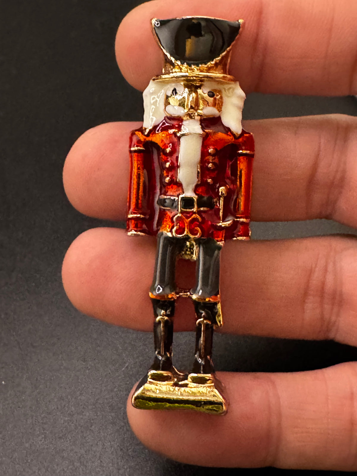 Nutcracker Soldier Brooch, Red Gold Enamel Festive Pin Jewellery