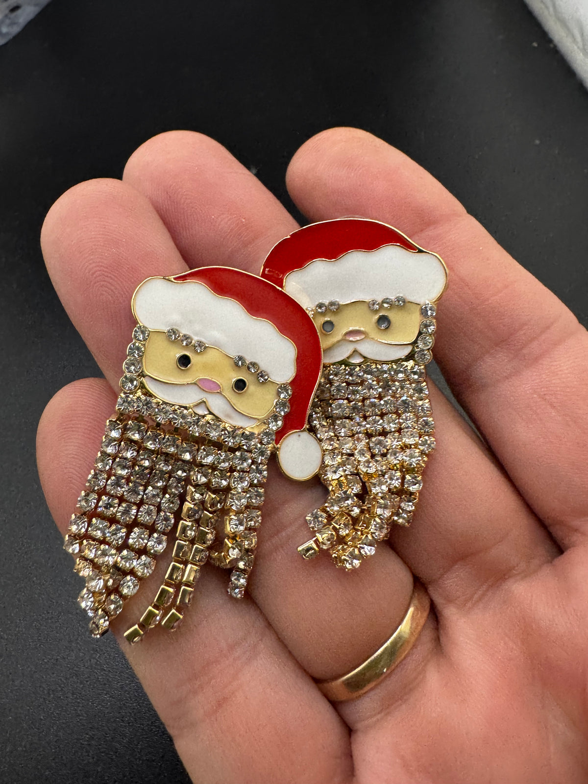 Sparkly rhinestone Father Christmas Santa Claus earrings