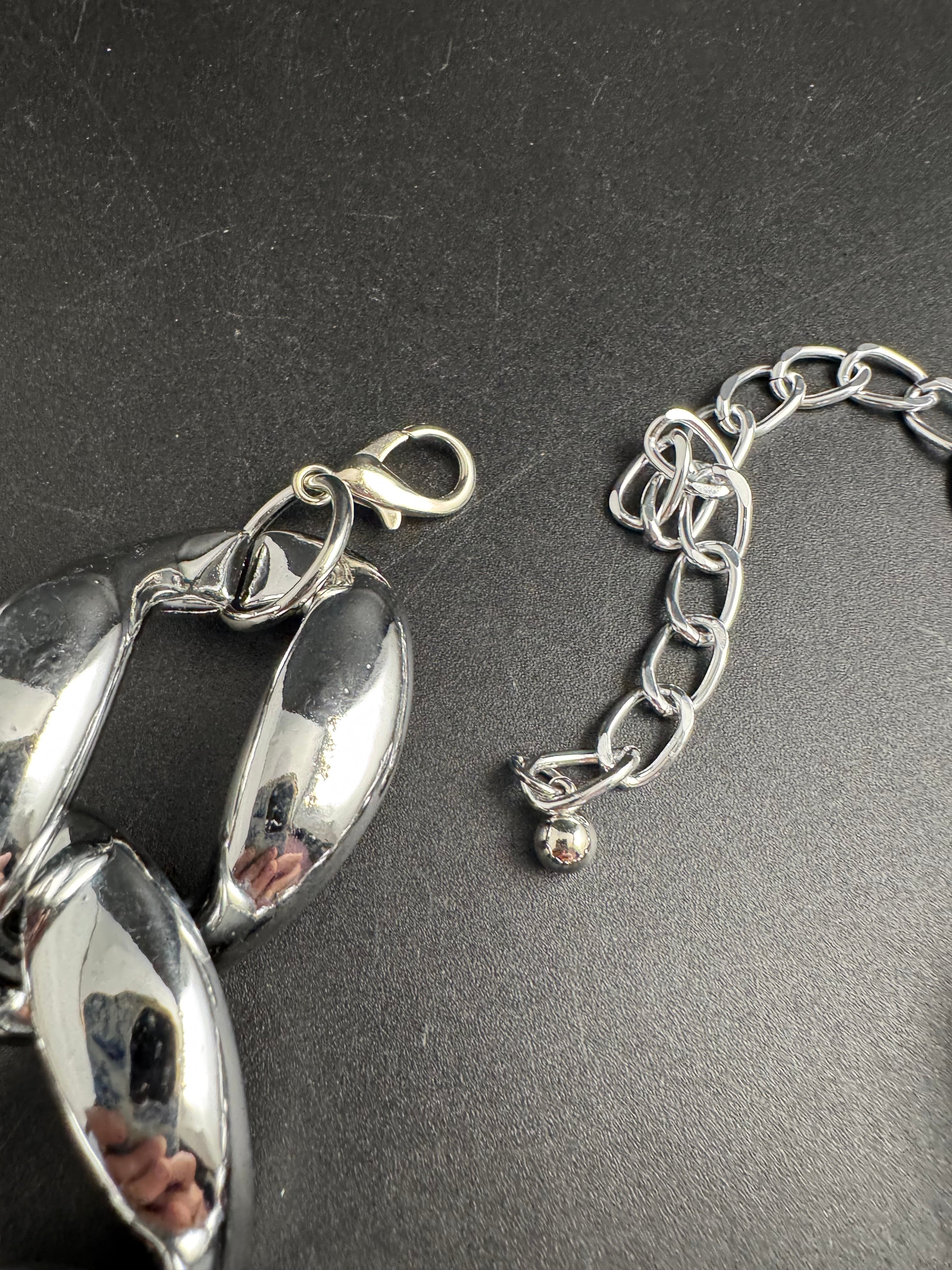 Chunky silver acrylic curb link choker necklace, oversized statement jewellery