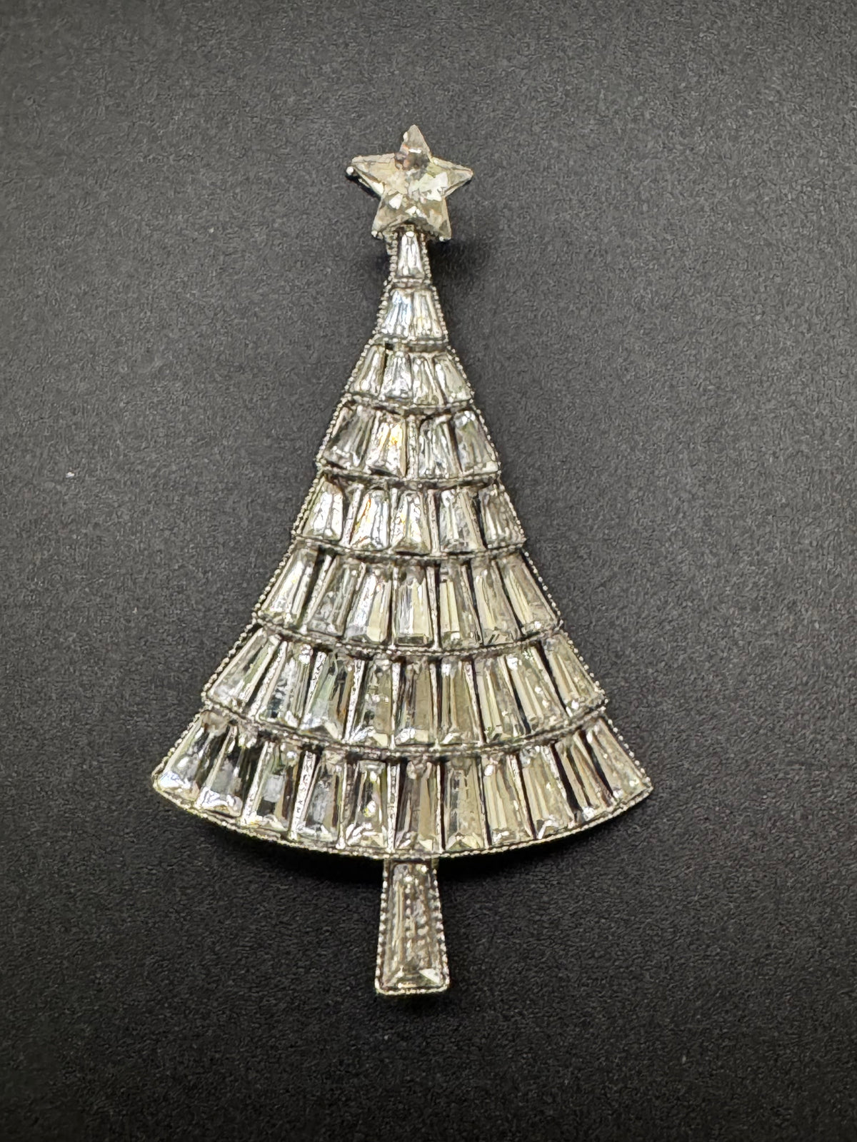 Rhinestone Christmas tree brooch, silver tone , festive jewellery