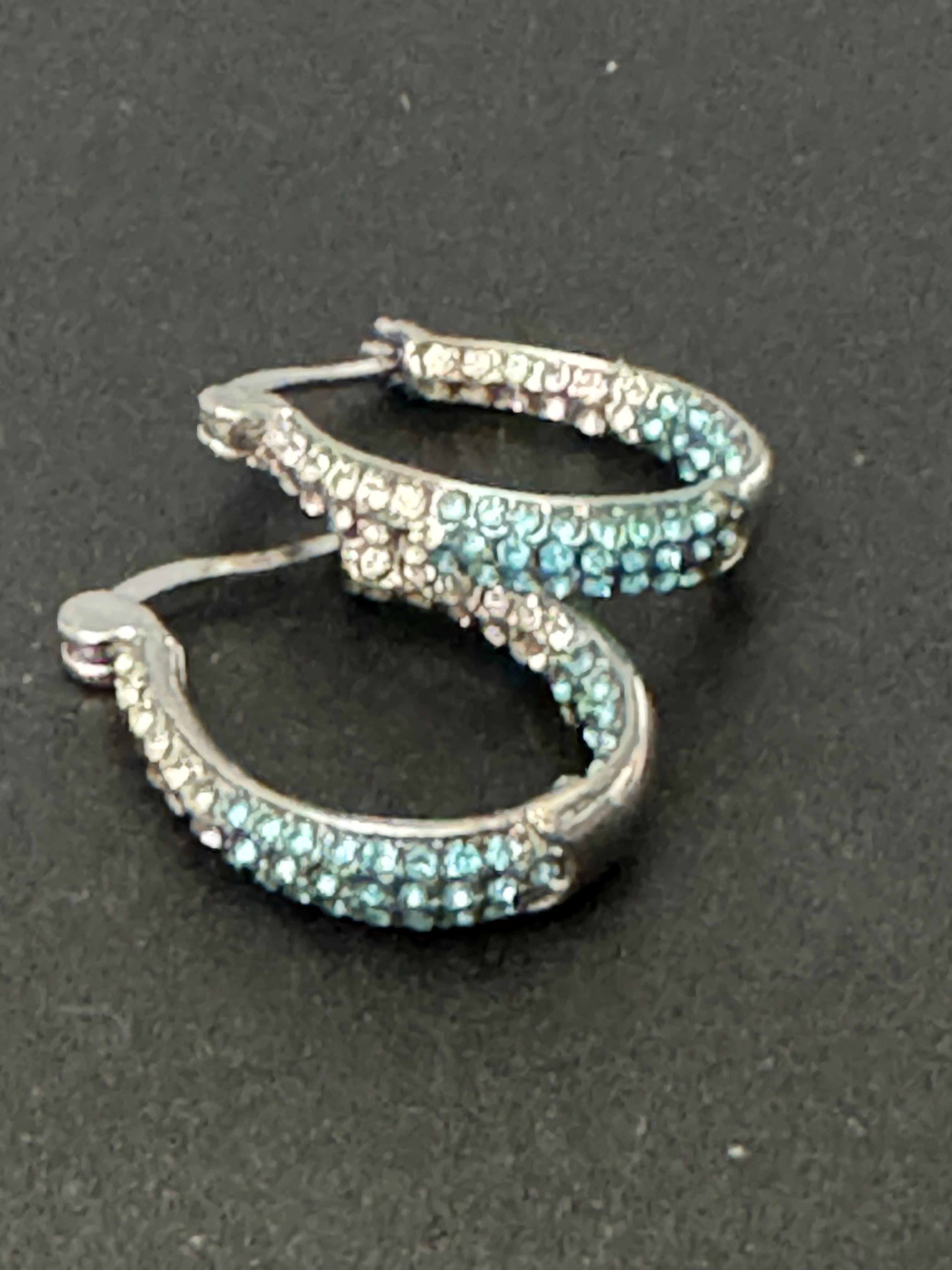 Pink & clear diamanté Crystal silver tone small oval hoop earrings