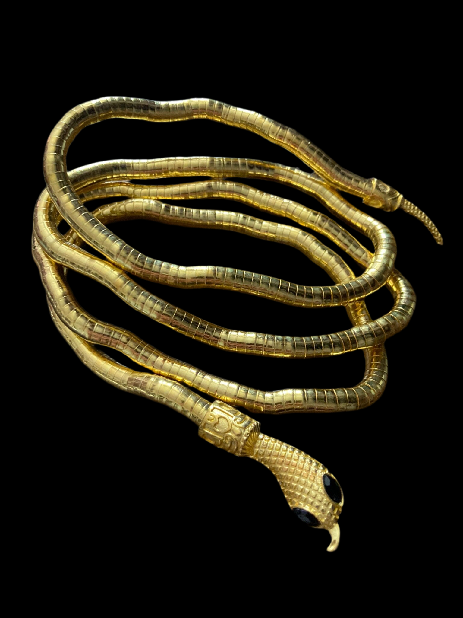 Versatile Snake wrap round choker necklace or bracelet Vintage Style Retro gold Tone metal bendy mesh 1m long Snake Diamanté eyes