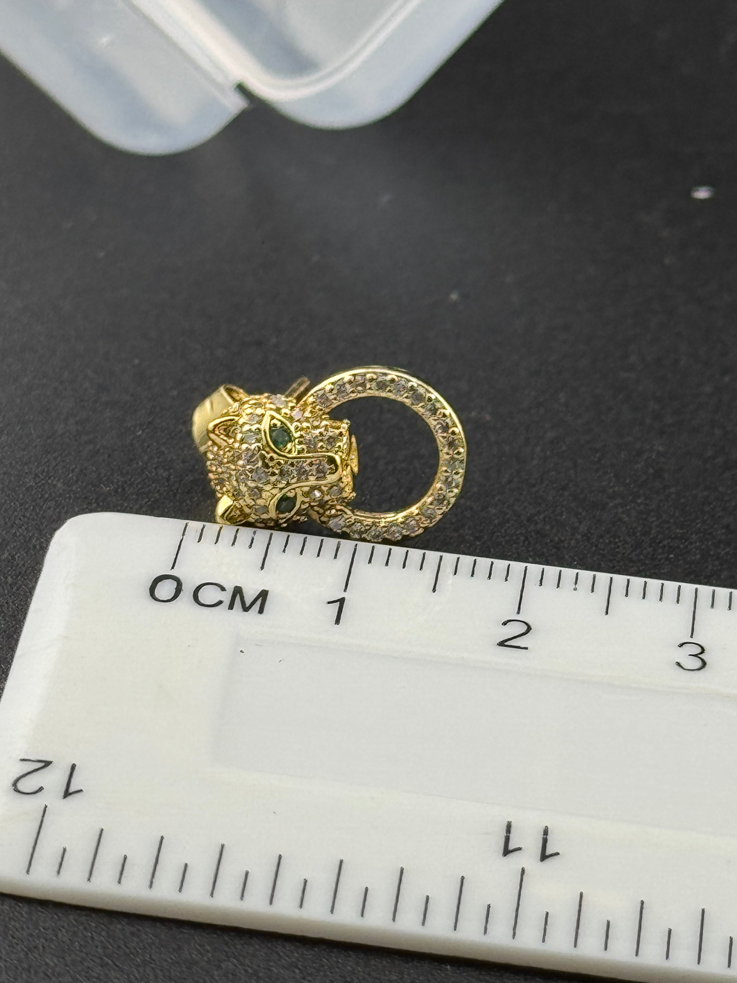 High end small gold plated Cz crystal leopard panther big cat stud earrings