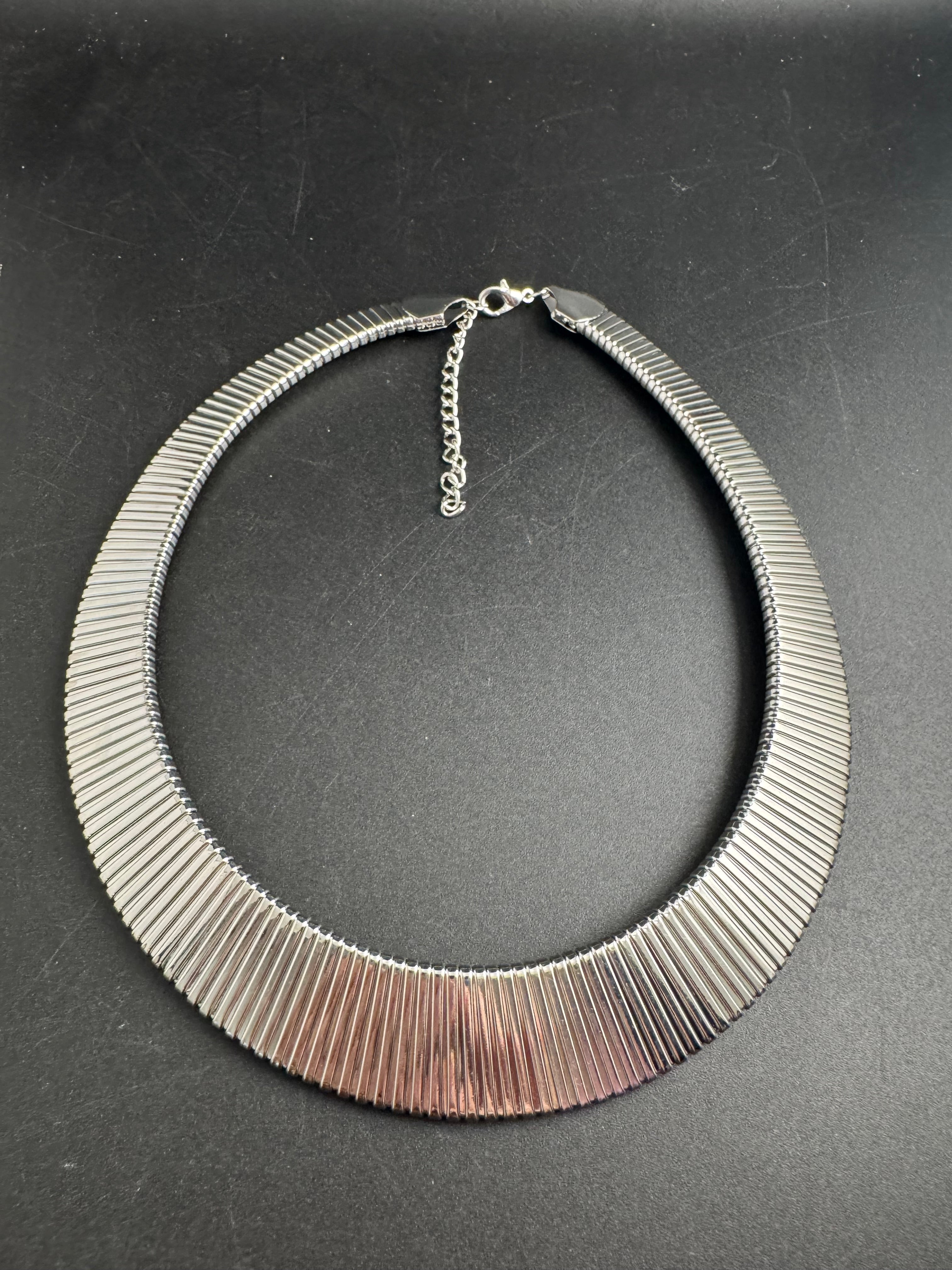 Silver wide omega choker necklace, classic fashion necklace