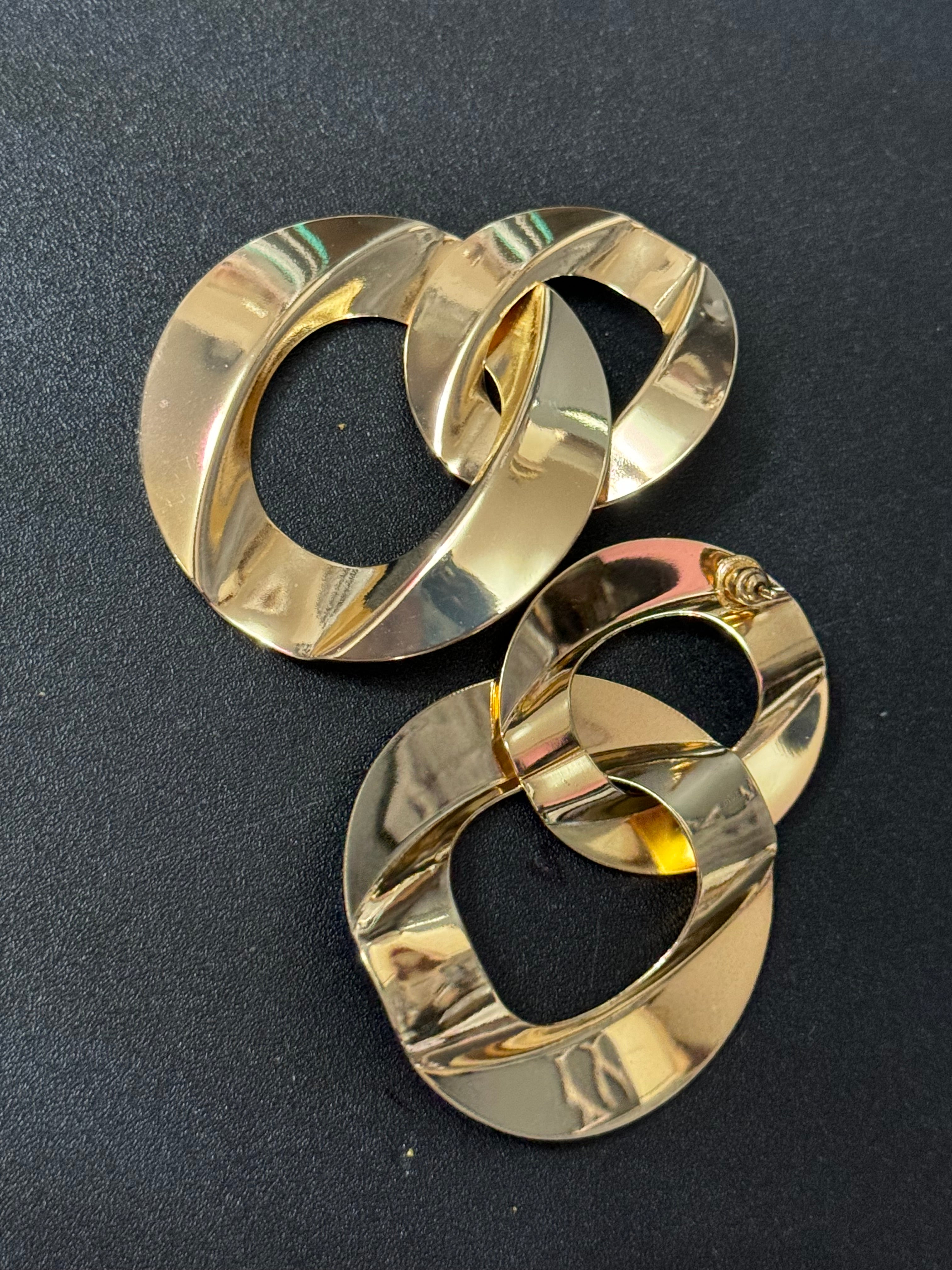 Oversized gold flat chain link drop earrings pierced