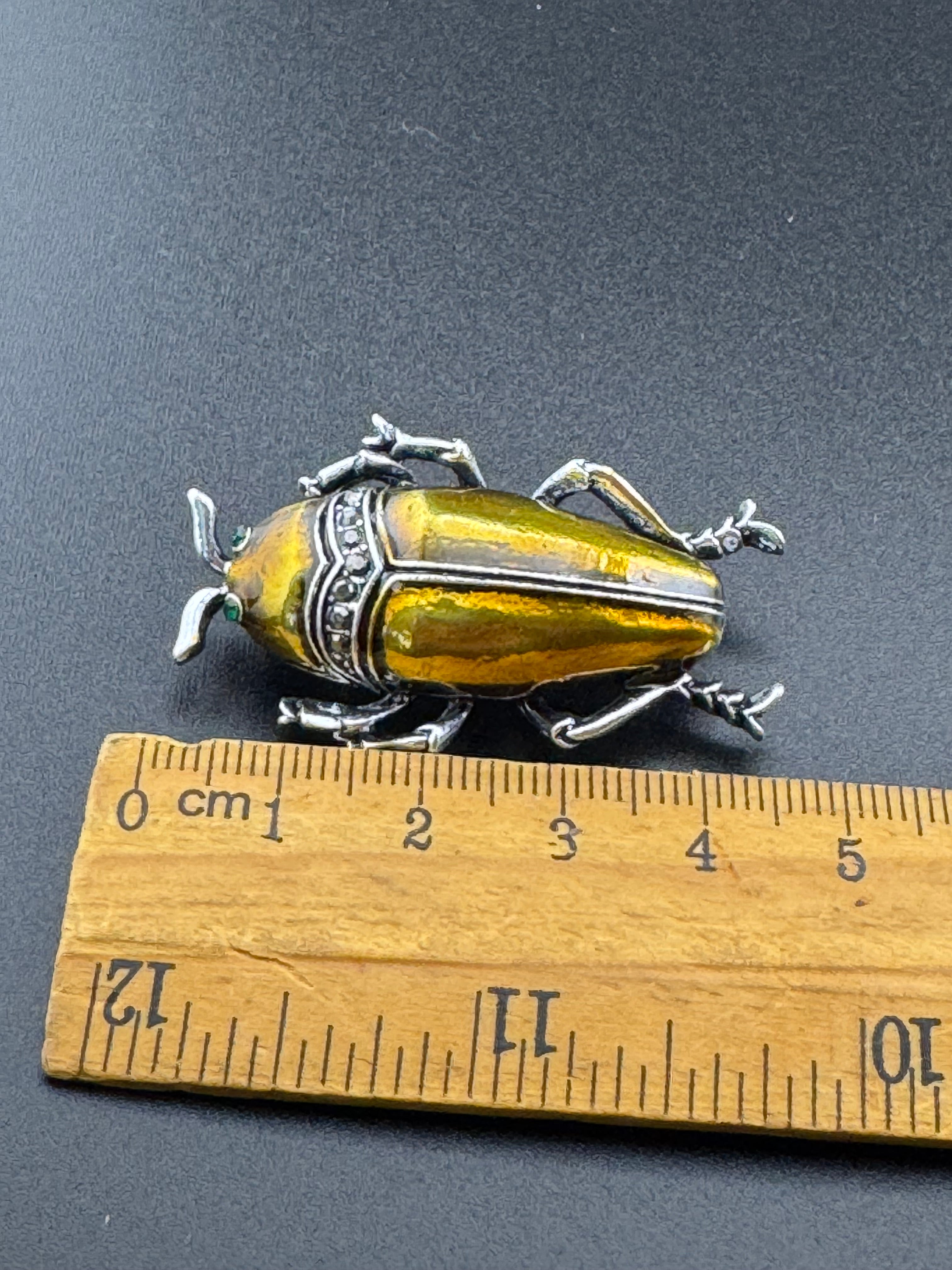 Marcasite beetle brooch, Bronze gold metallic enamel , new bug brooch
