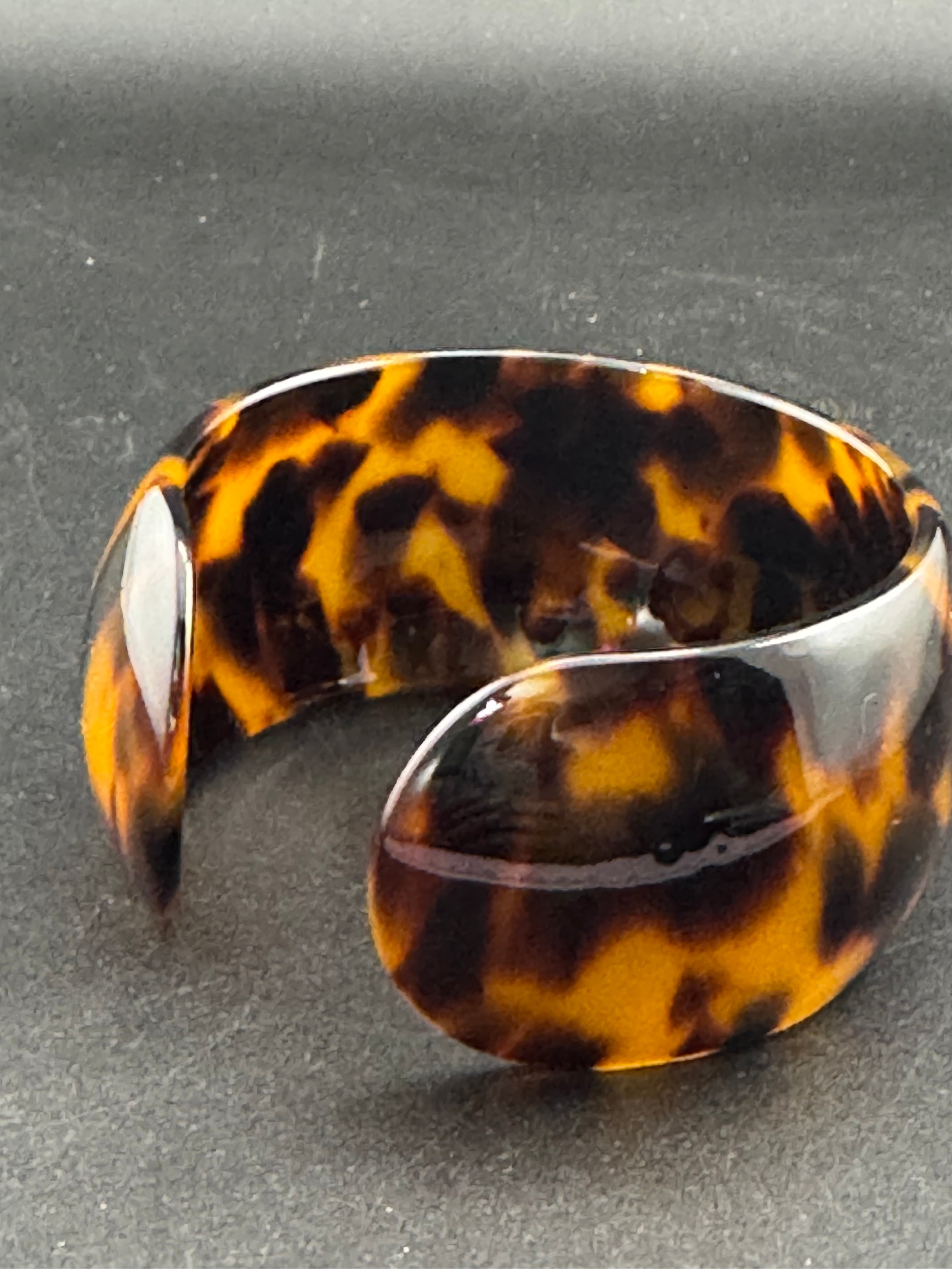 Wide acrylic brown faux tortoiseshell open cuff bangle bracelet