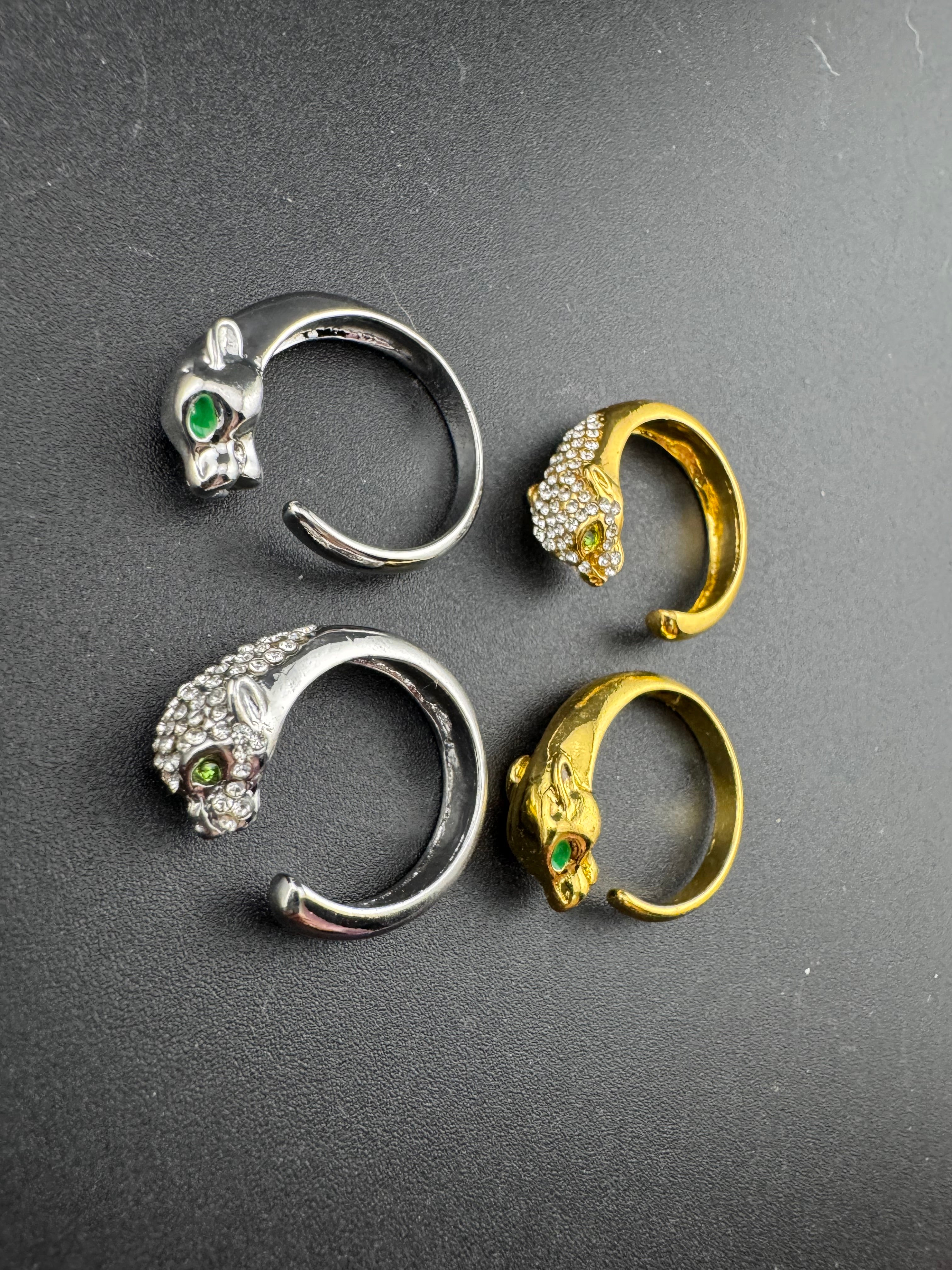 Silver plated big cat leopard adjustable ring