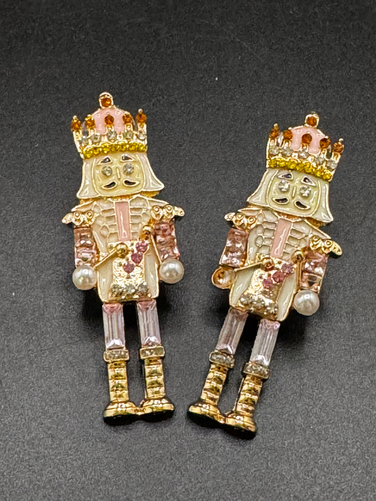 Pink Nutcracker Earrings, Christmas Soldier, Pink Enamel Drops