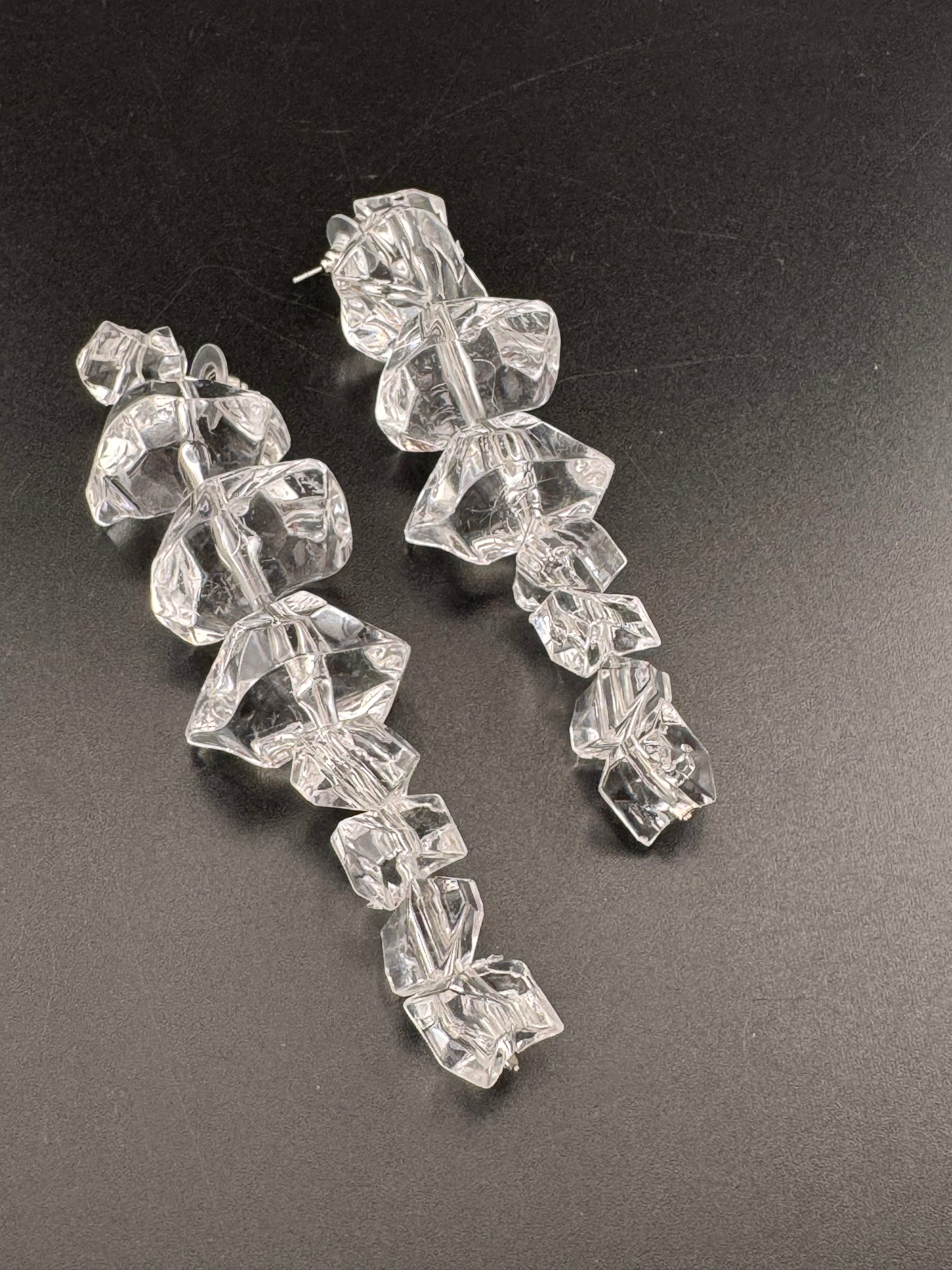 Crystal ice long drop glacier earrings