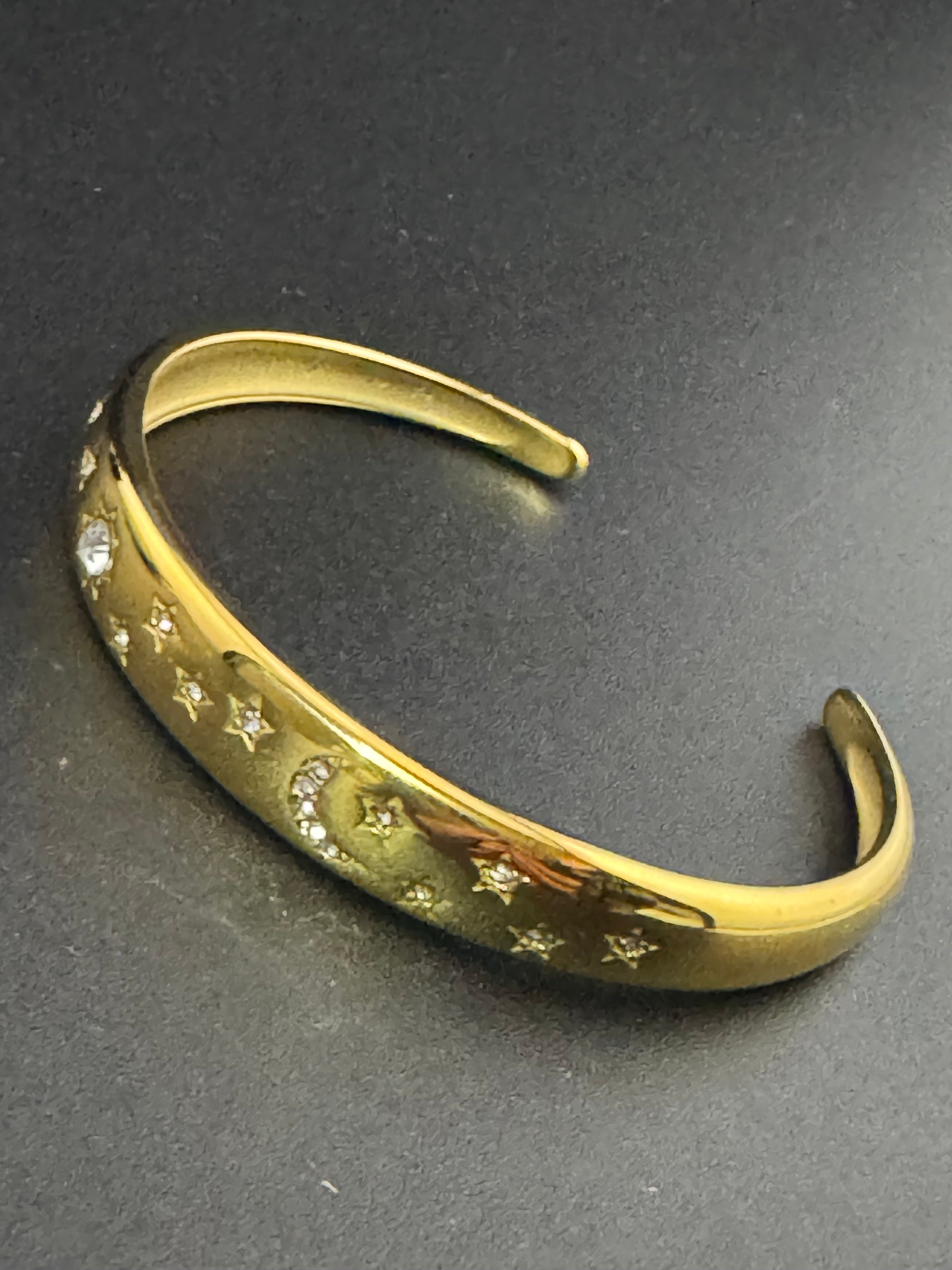 Sun Moon & Stars gold plated open bangle