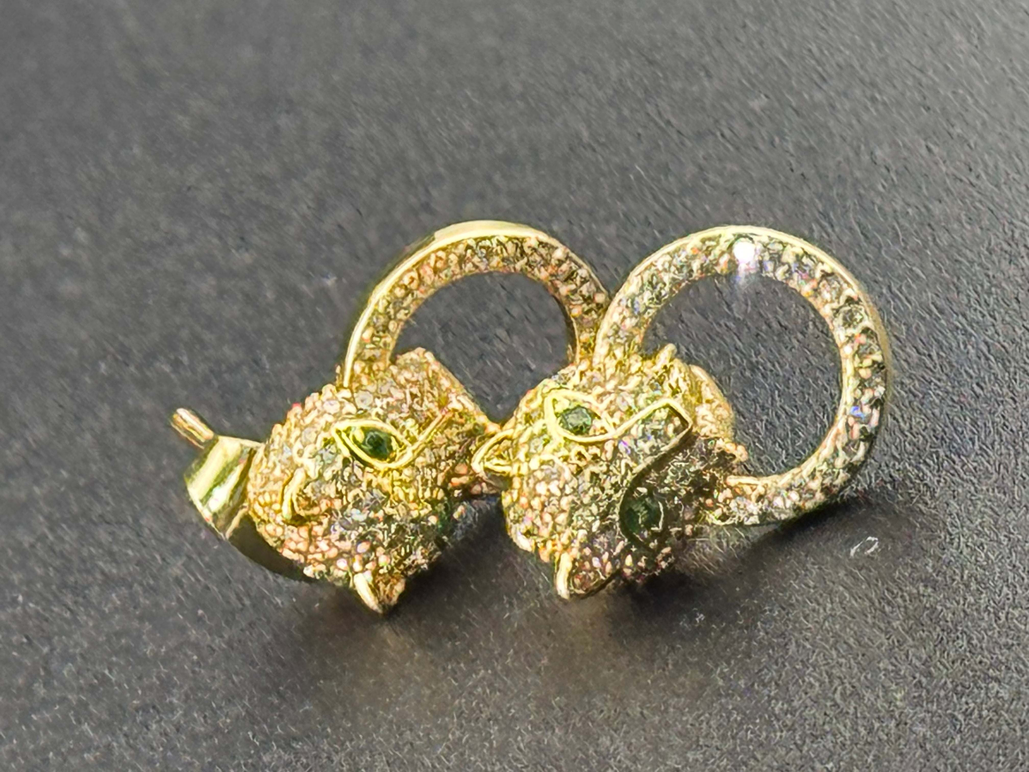 High end small gold plated Cz crystal leopard panther big cat stud earrings
