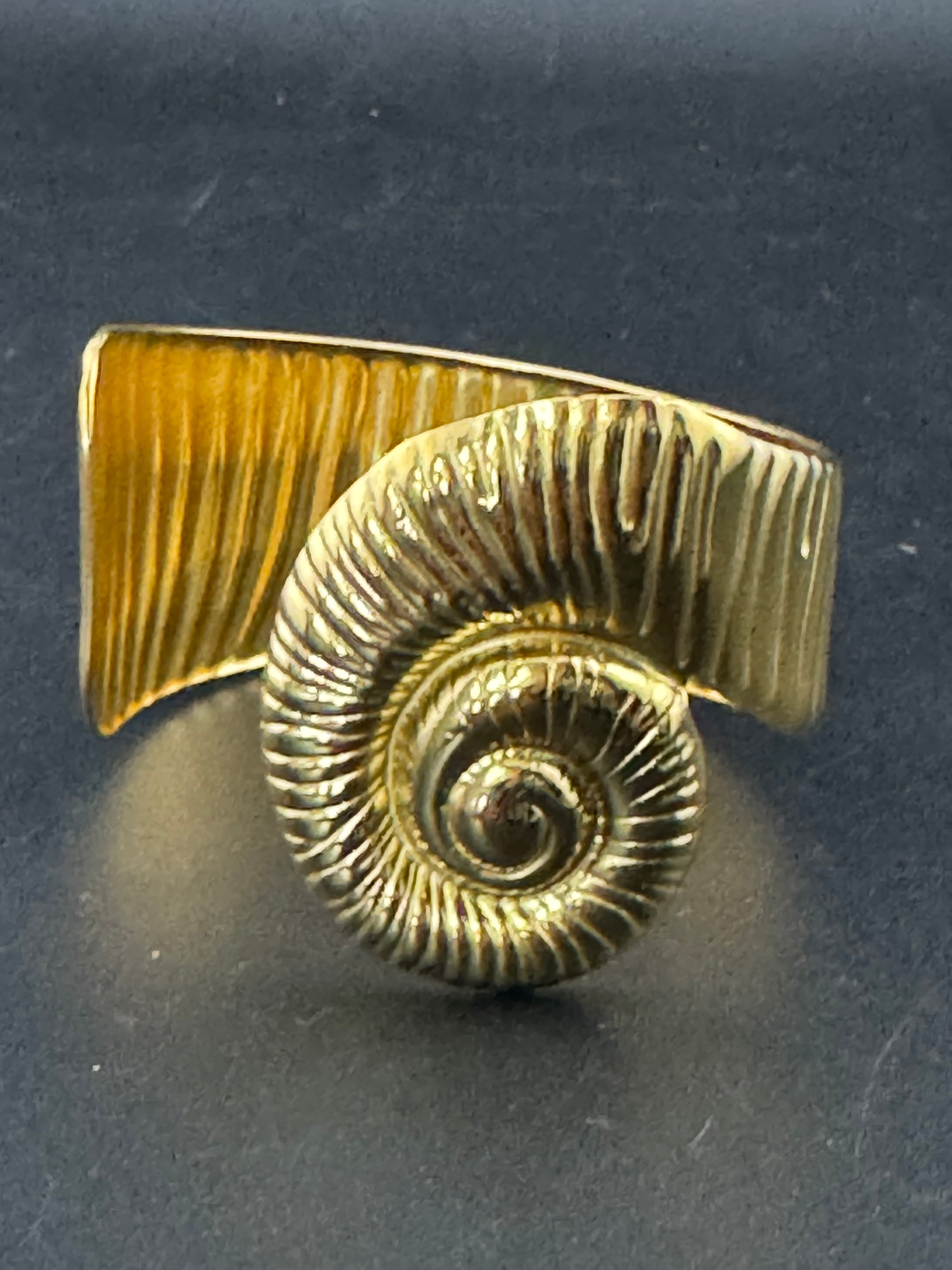 Gold tone ammonite seashell wide cuff bangle bracelet , nautical jewellery