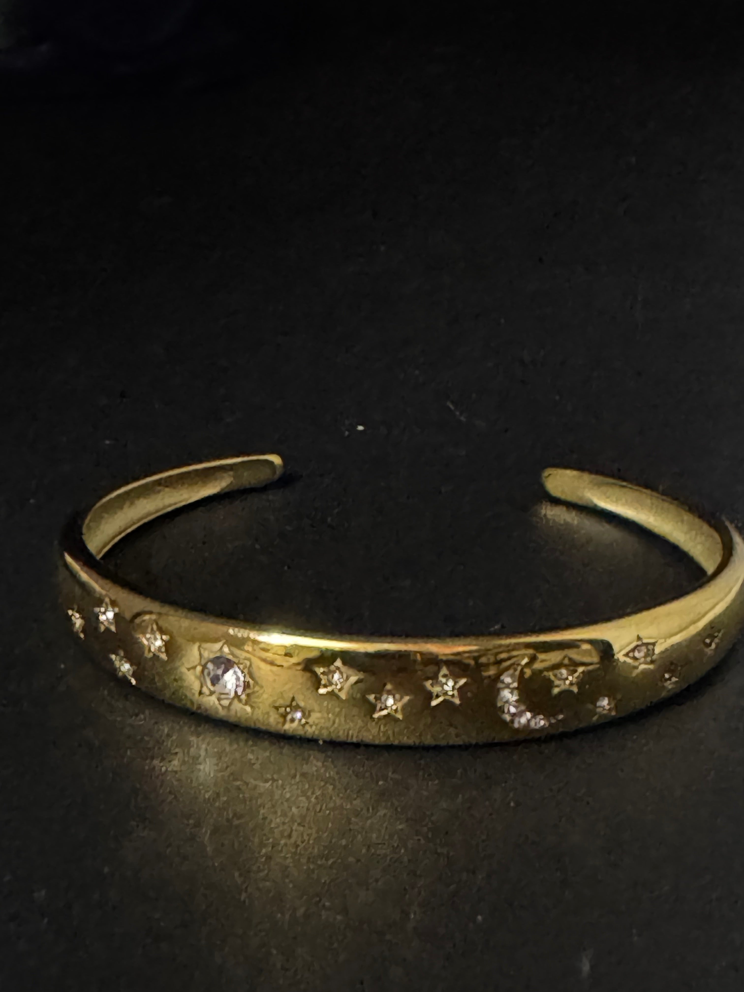 Sun Moon & Stars gold plated open bangle