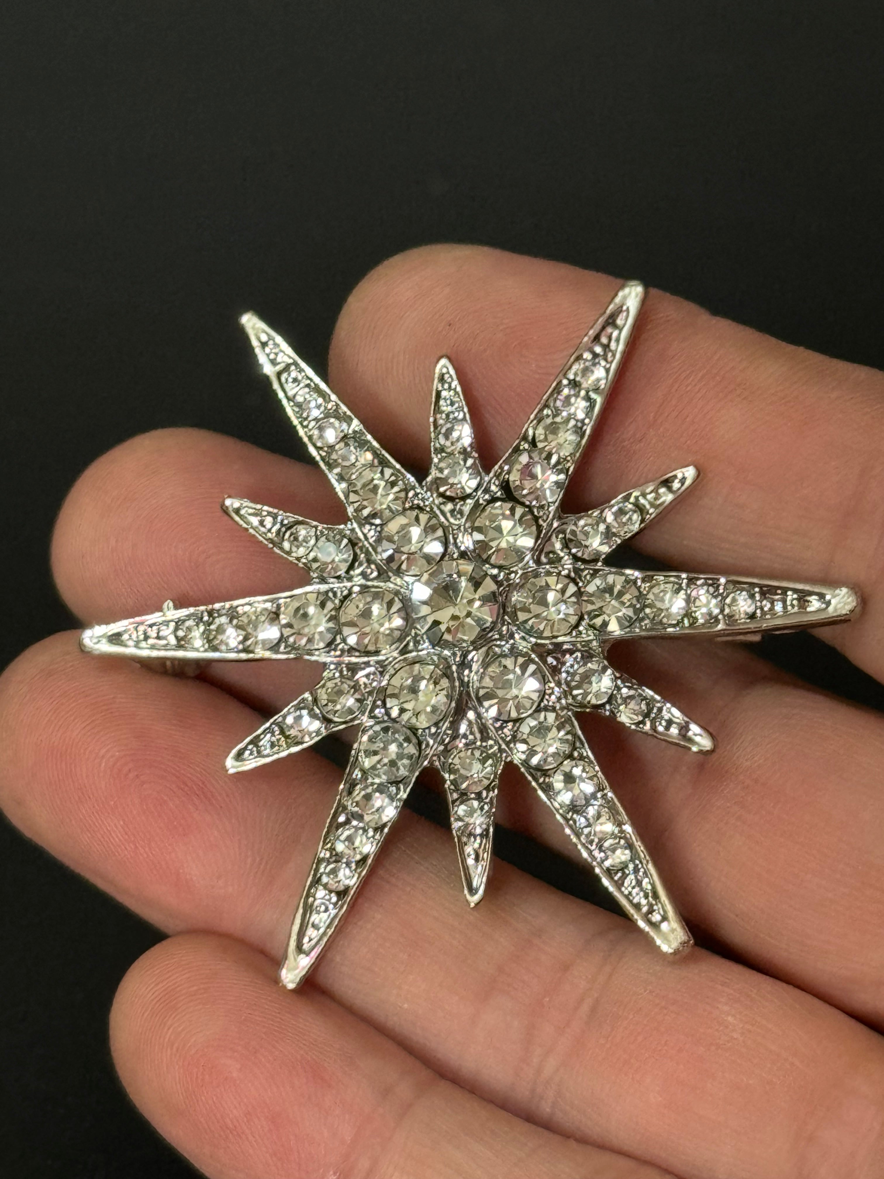 Large silver and clear diamanté combination star brooch and pendant