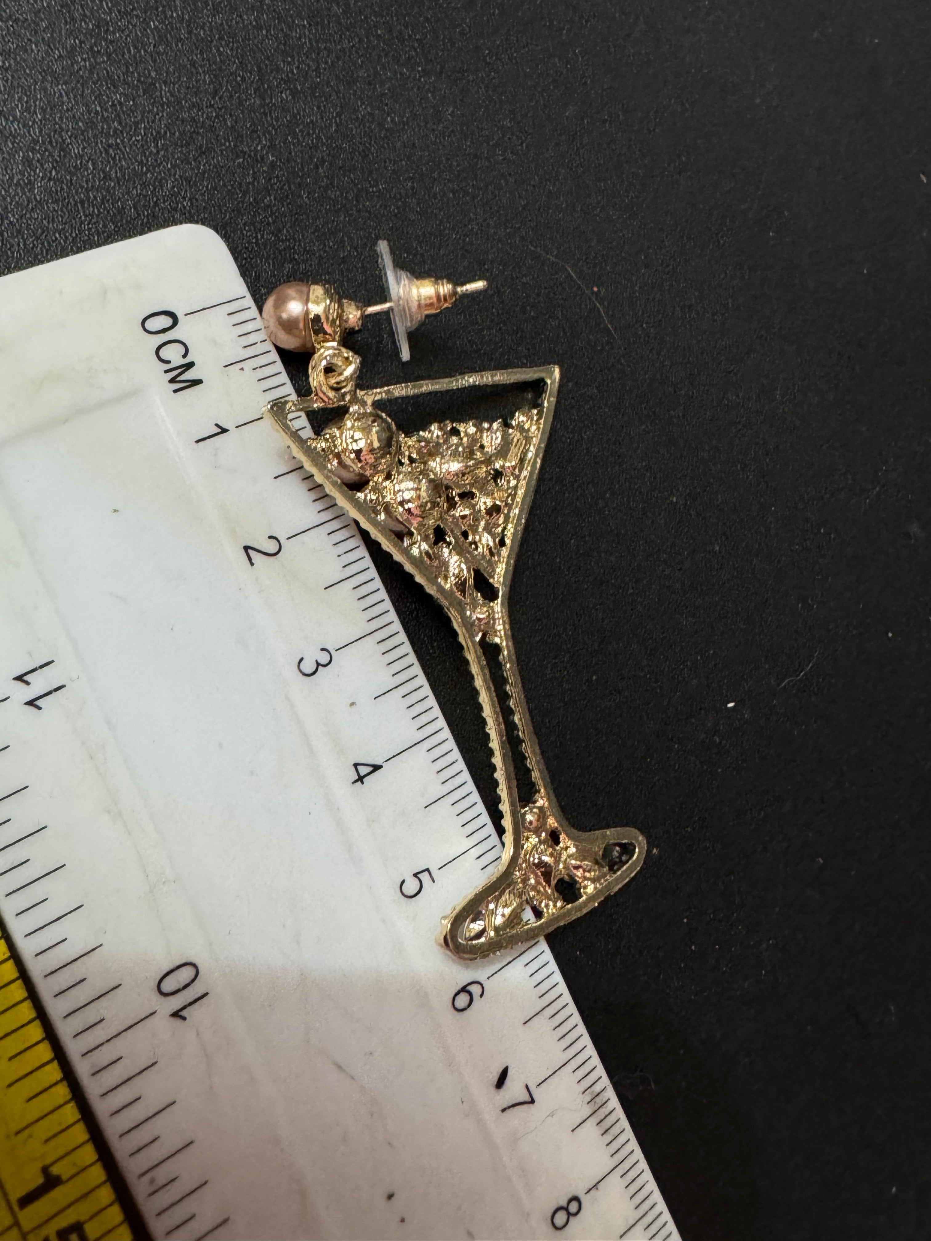 Novelty oversized faux pearl diamanté crystal champagne cocktail glass earrings