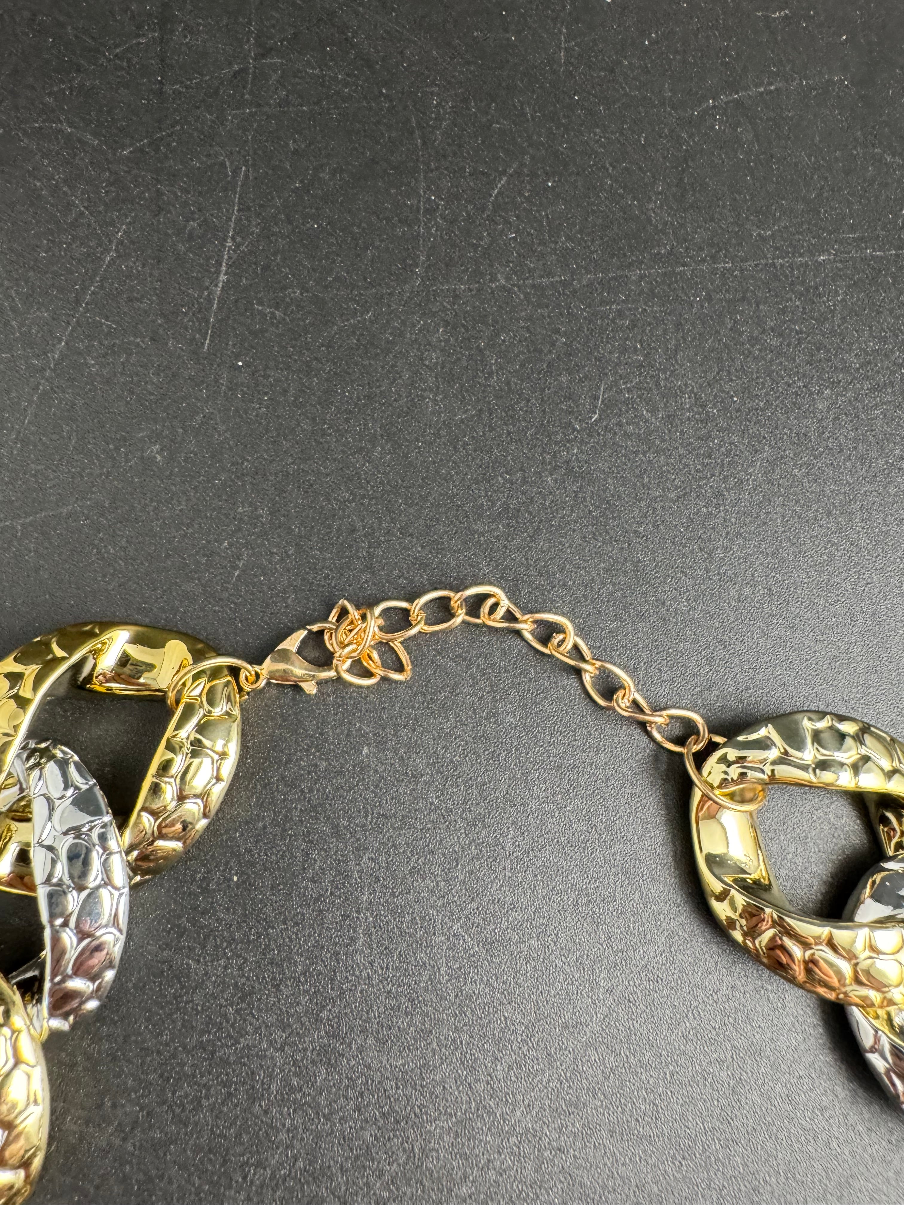 Chunky acrylic gold and silver curb link choker necklace, oversized jewellery