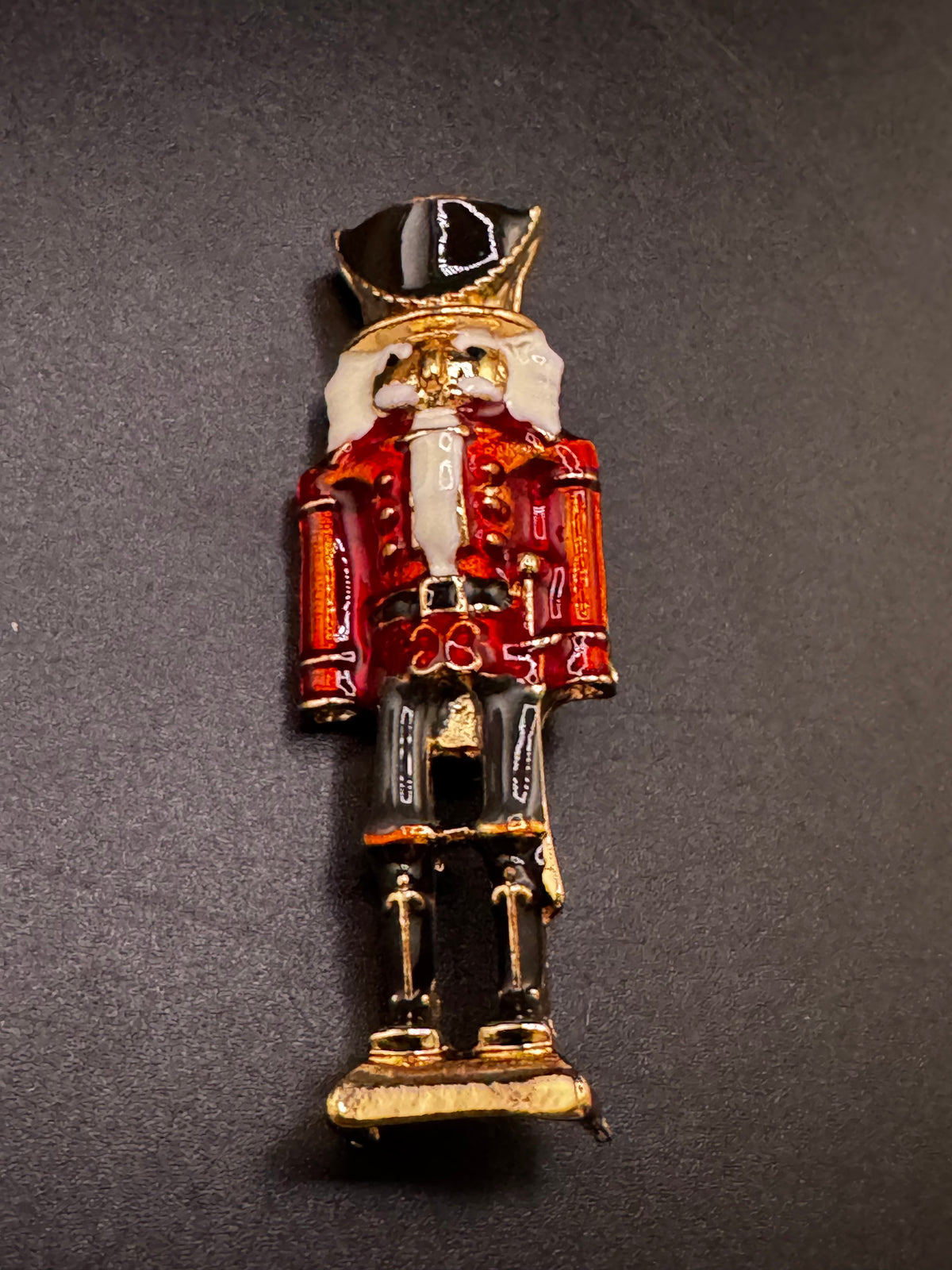 Nutcracker Soldier Brooch, Red Gold Enamel Festive Pin Jewellery