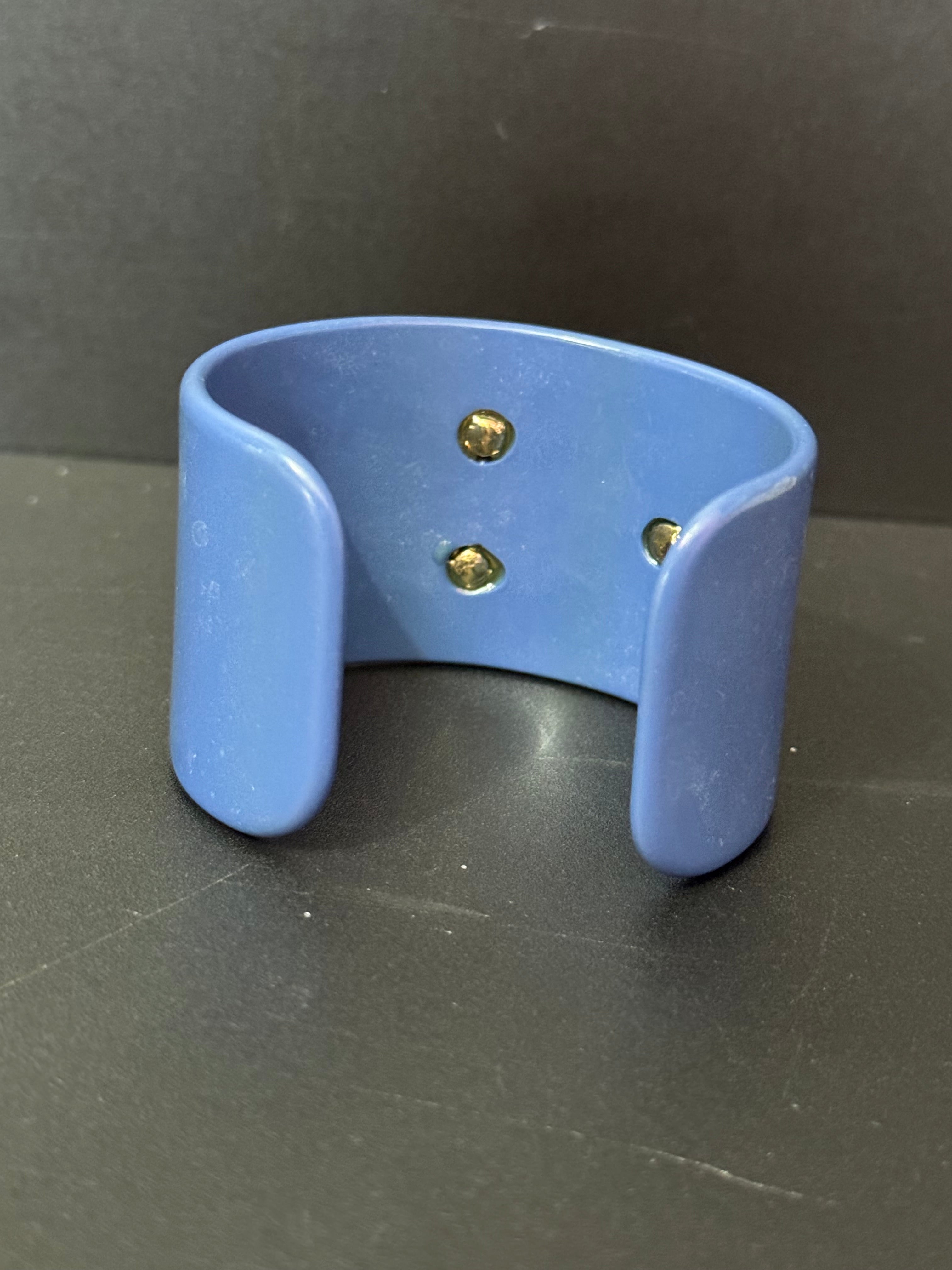 Gold crystal frog ornate Navy blue wide acrylic cuff bangle