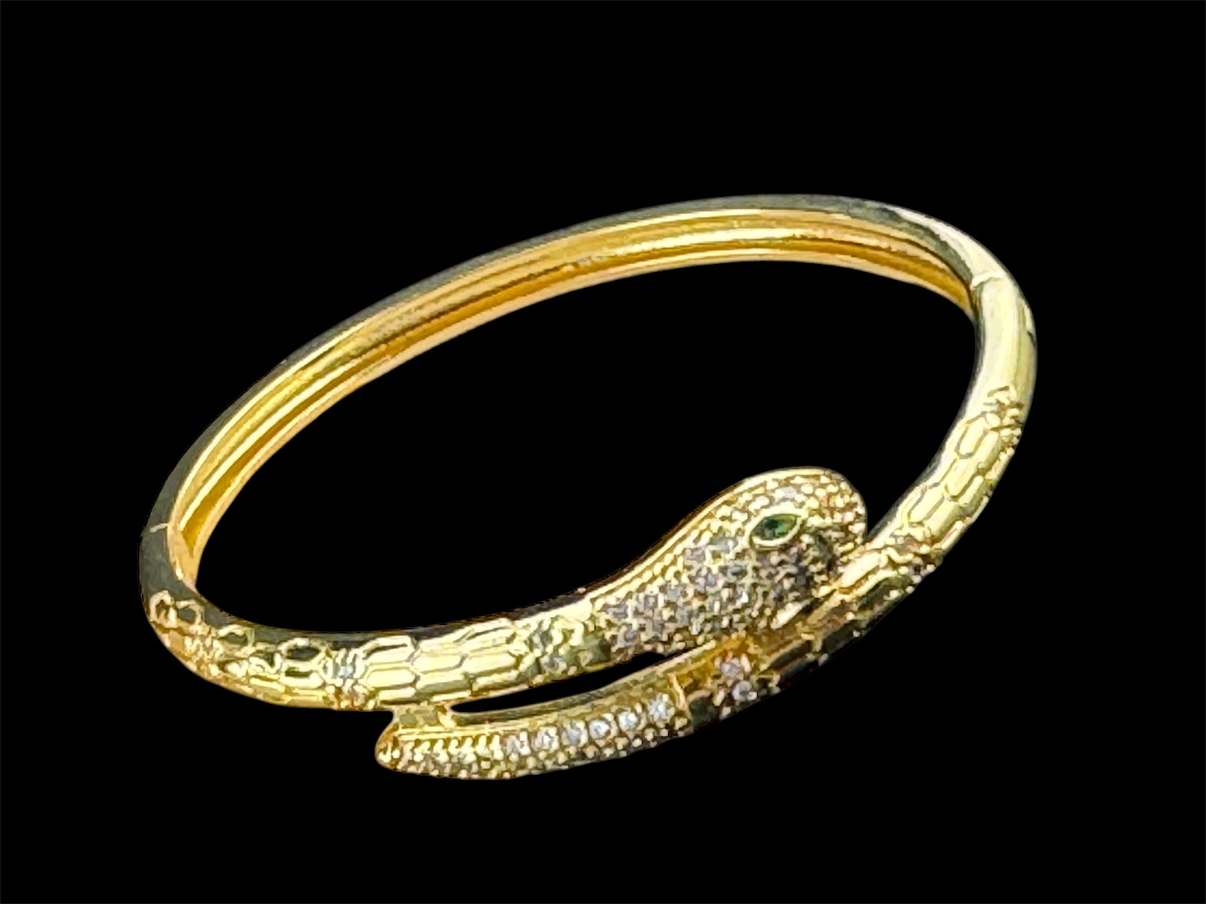 Hinged beautifully detailed Gold plated CZ crystal diamanté snake bangle bracelet