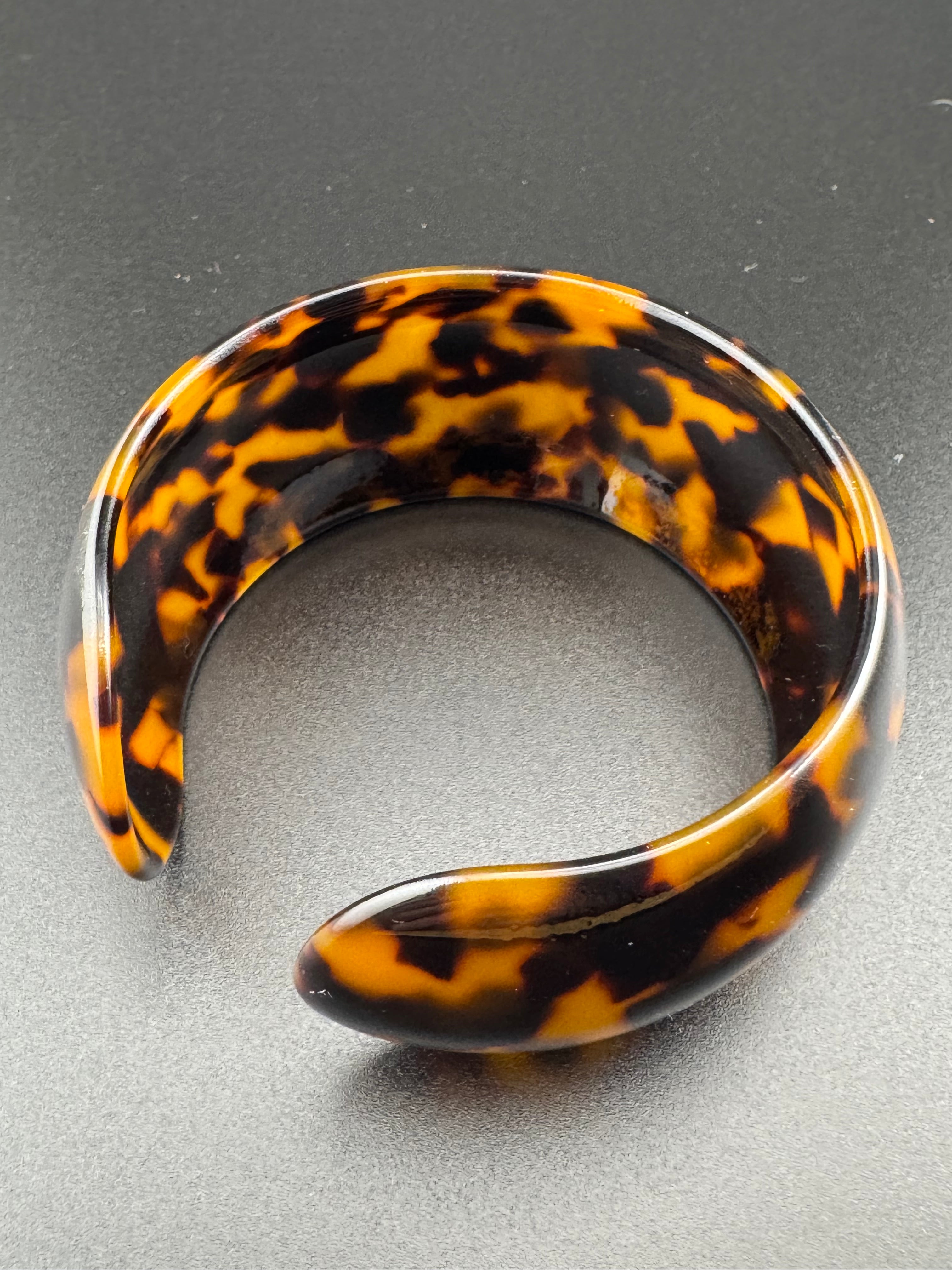 Wide acrylic brown faux tortoiseshell open cuff bangle bracelet