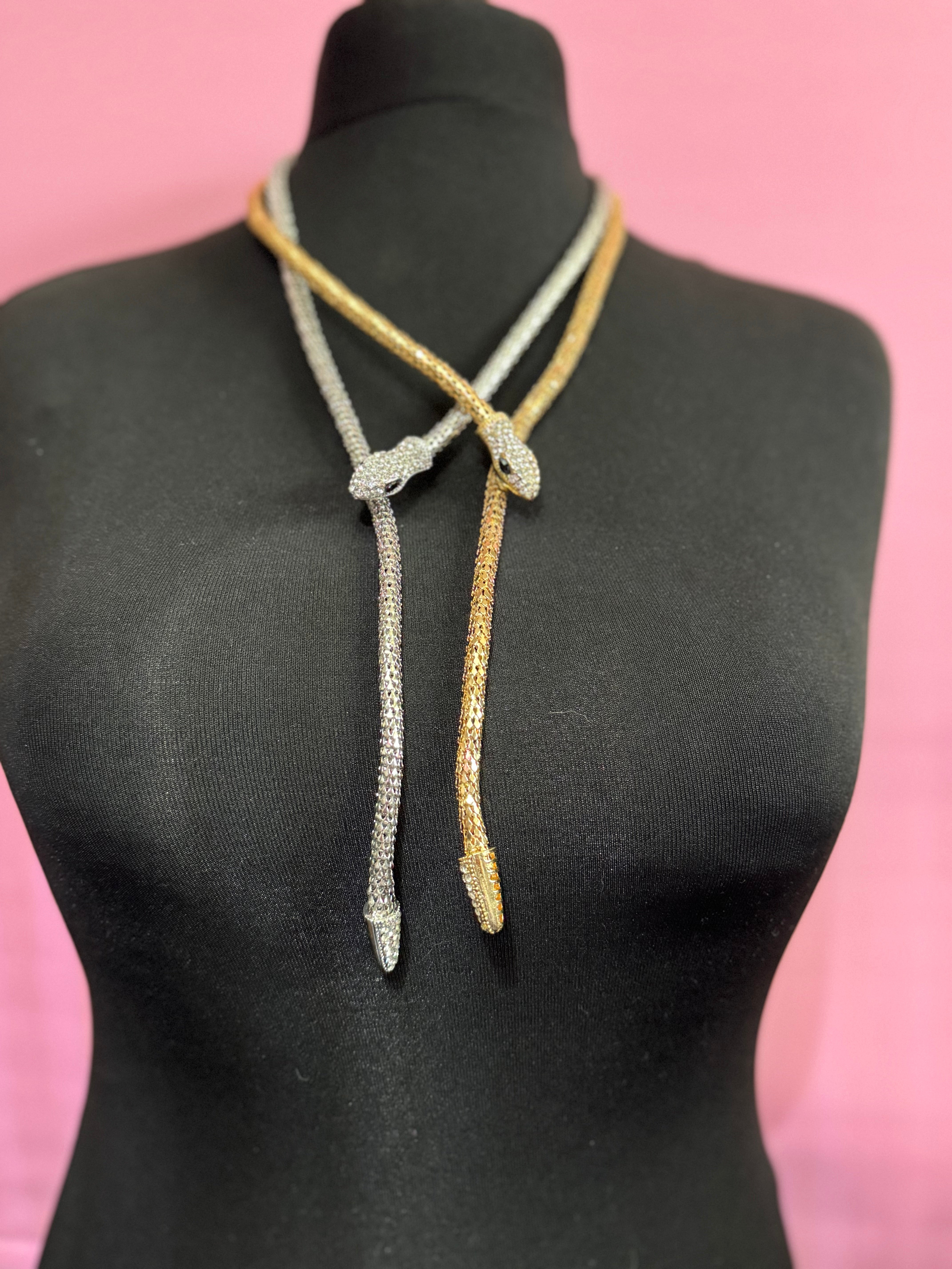 Silver tone mesh bendy wrap round magnetic snake choker collar necklace