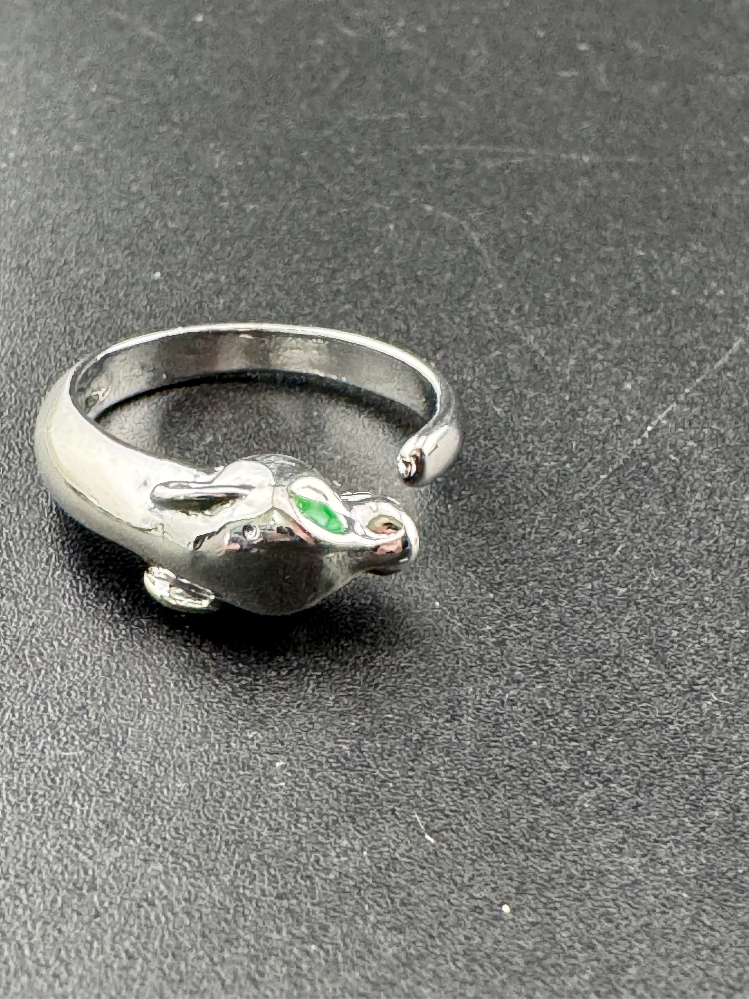 Silver plated big cat leopard adjustable ring