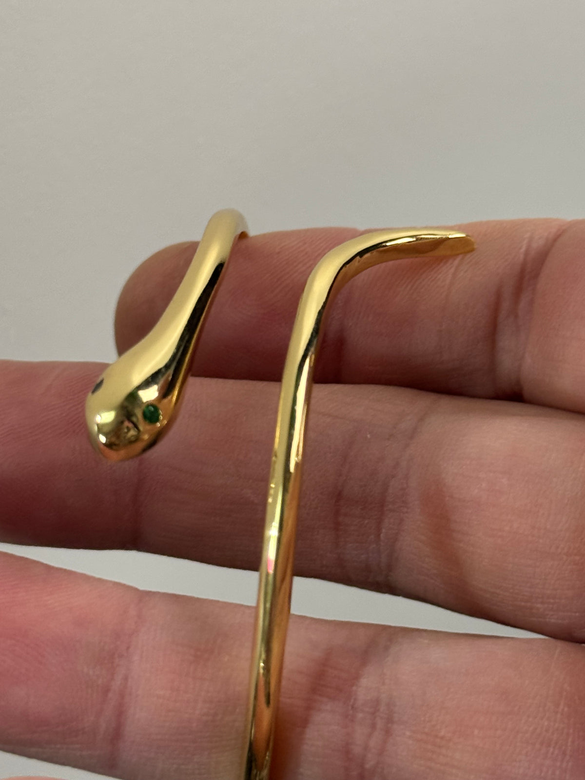 Gold Snake Bangle Bracelet |Hinged Gold-Plated Cuff, Emerald Eyes