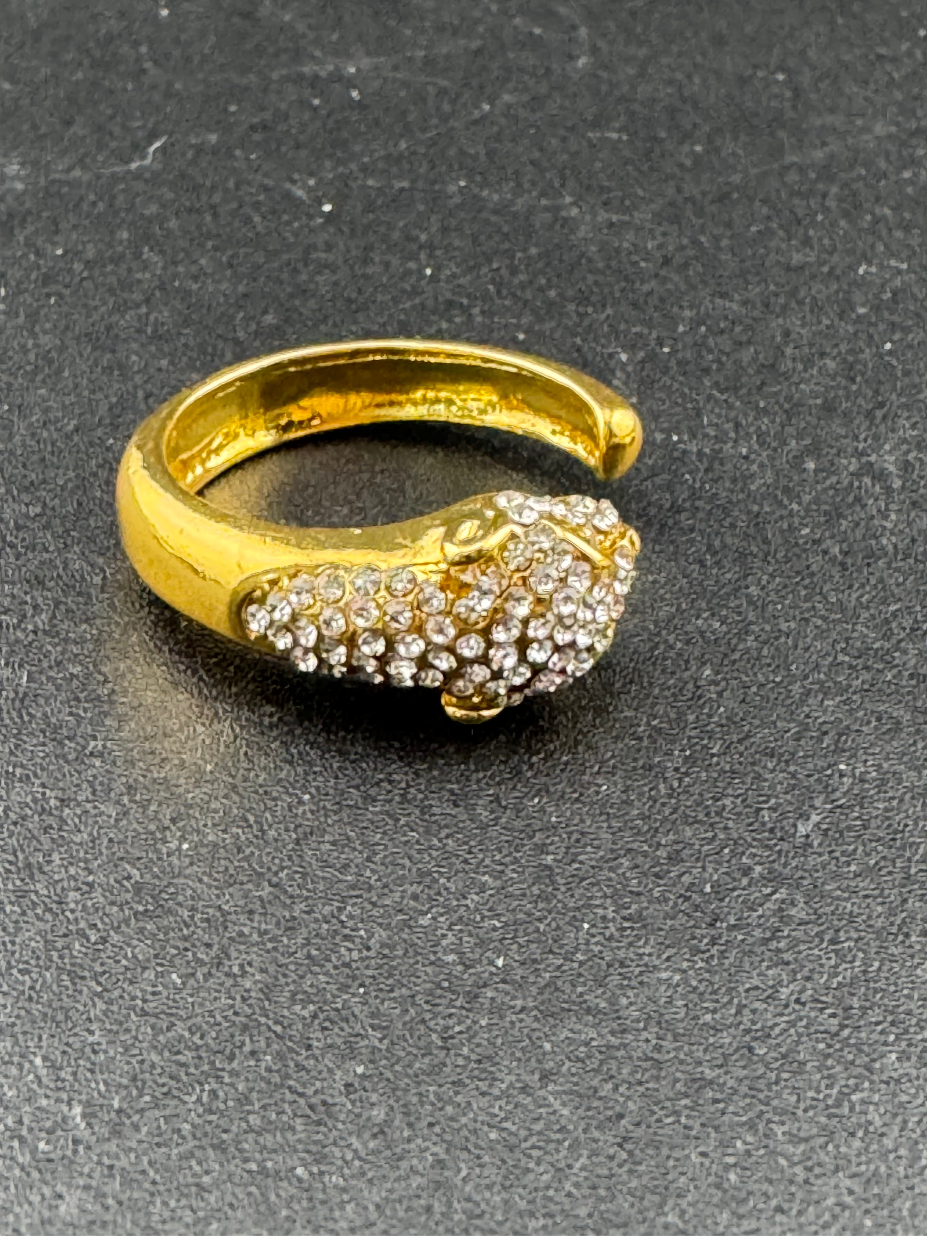 Crystal diamanté Gold plated big cat leopard adjustable ring