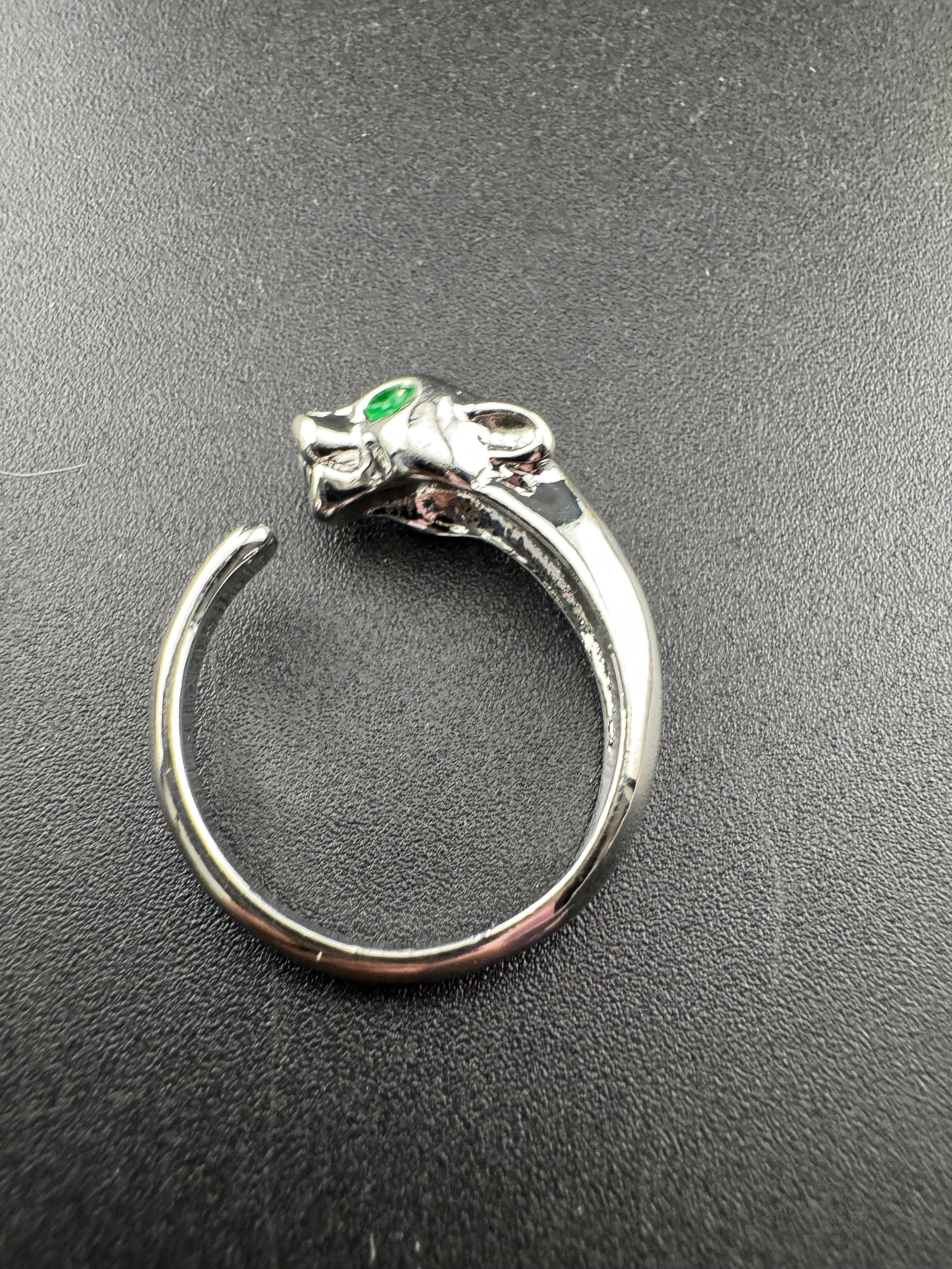 Silver plated big cat leopard adjustable ring