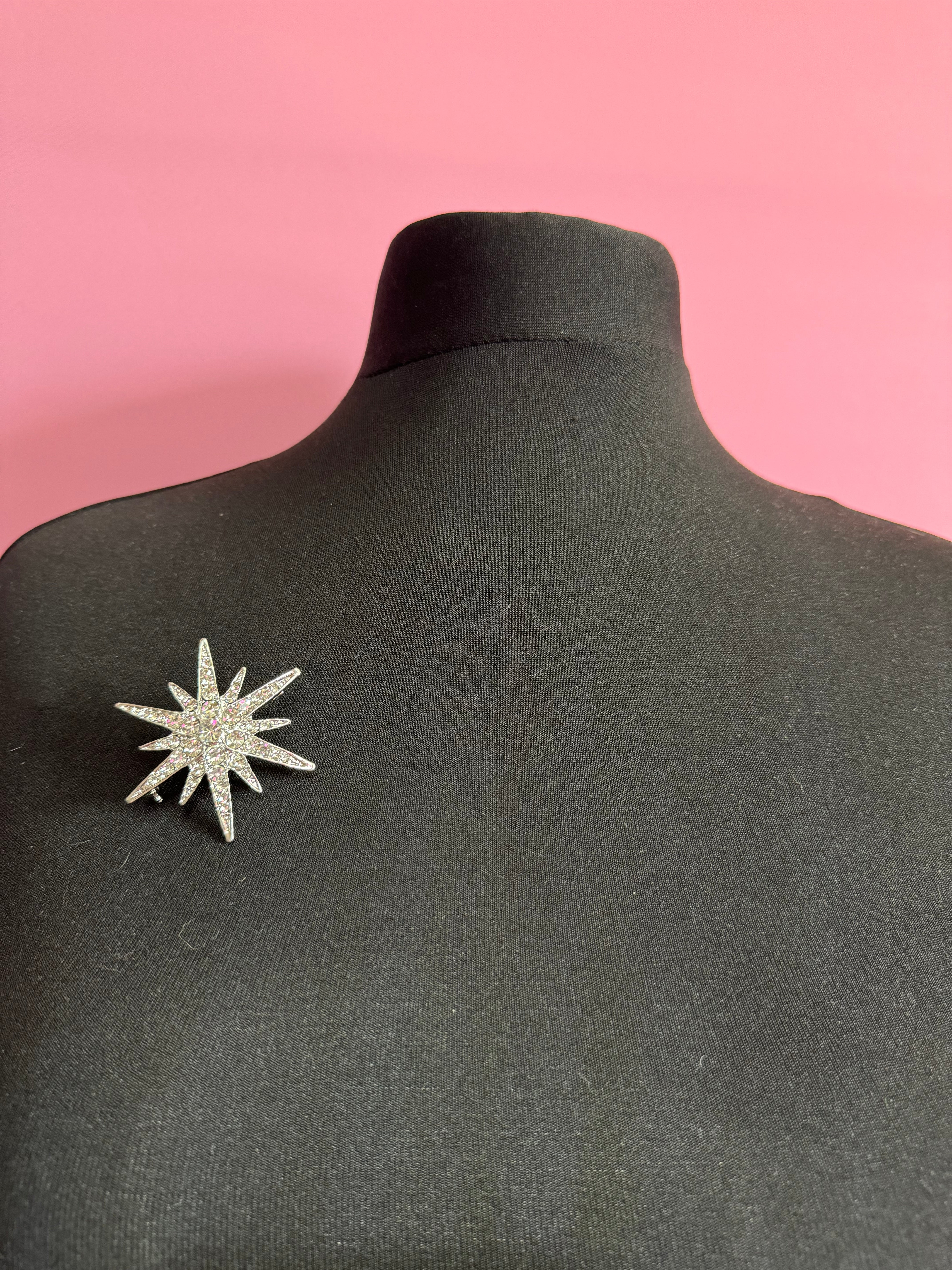 Large silver and clear diamanté combination star brooch and pendant