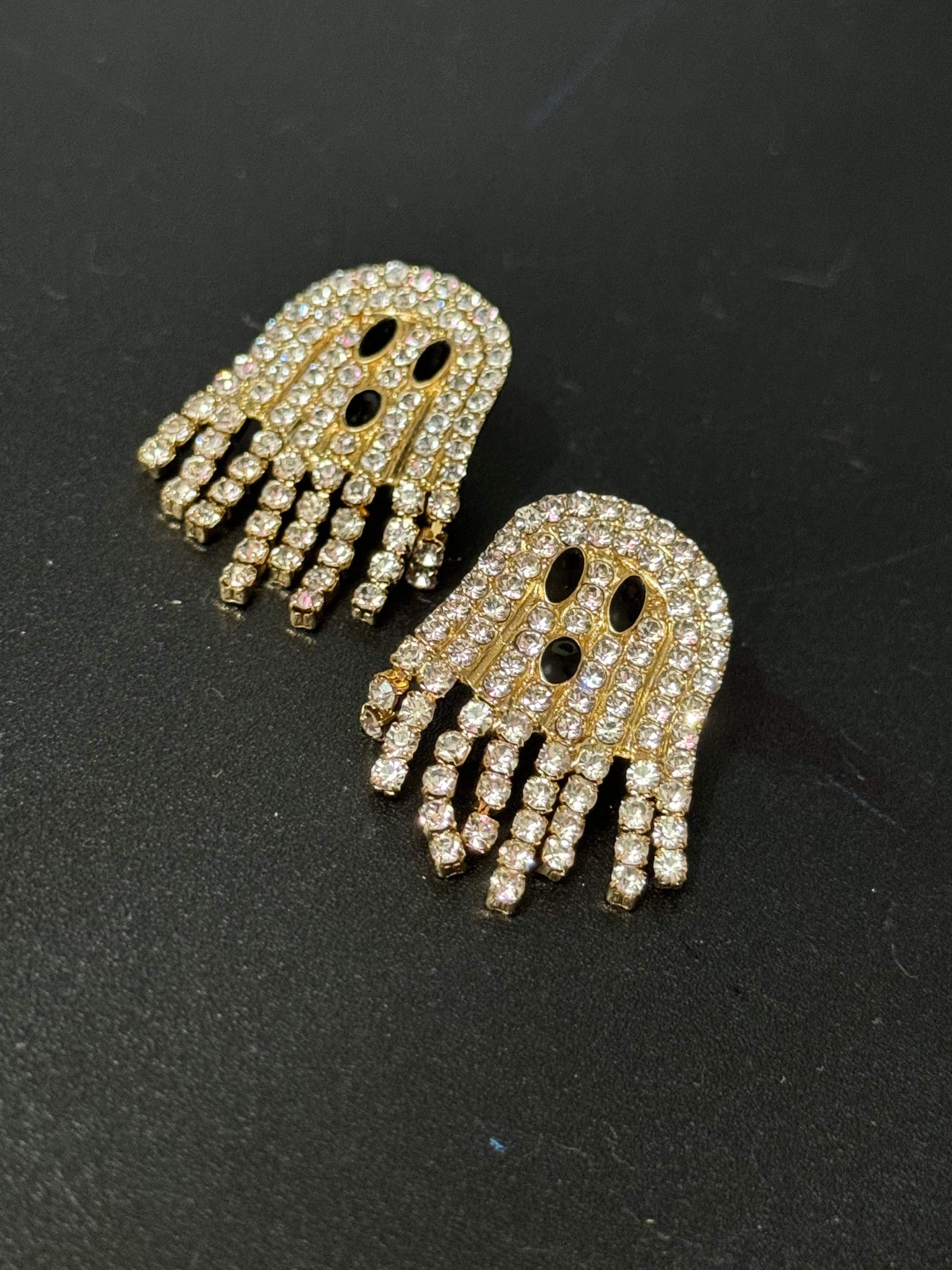Articulated Spooky crystal diamanté ghost earrings for Halloween