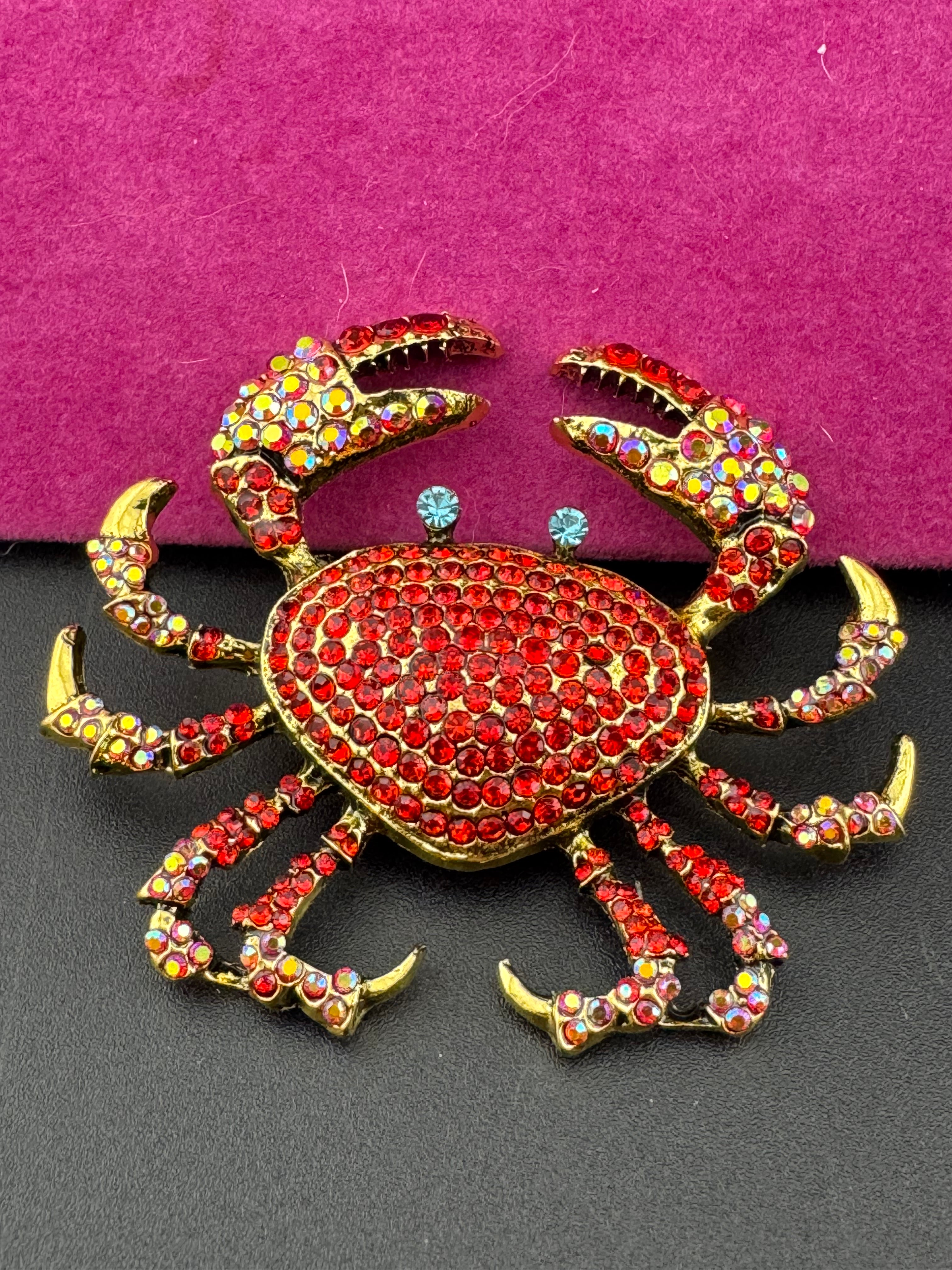 Large Red rhinestone crystal nautical crab brooch